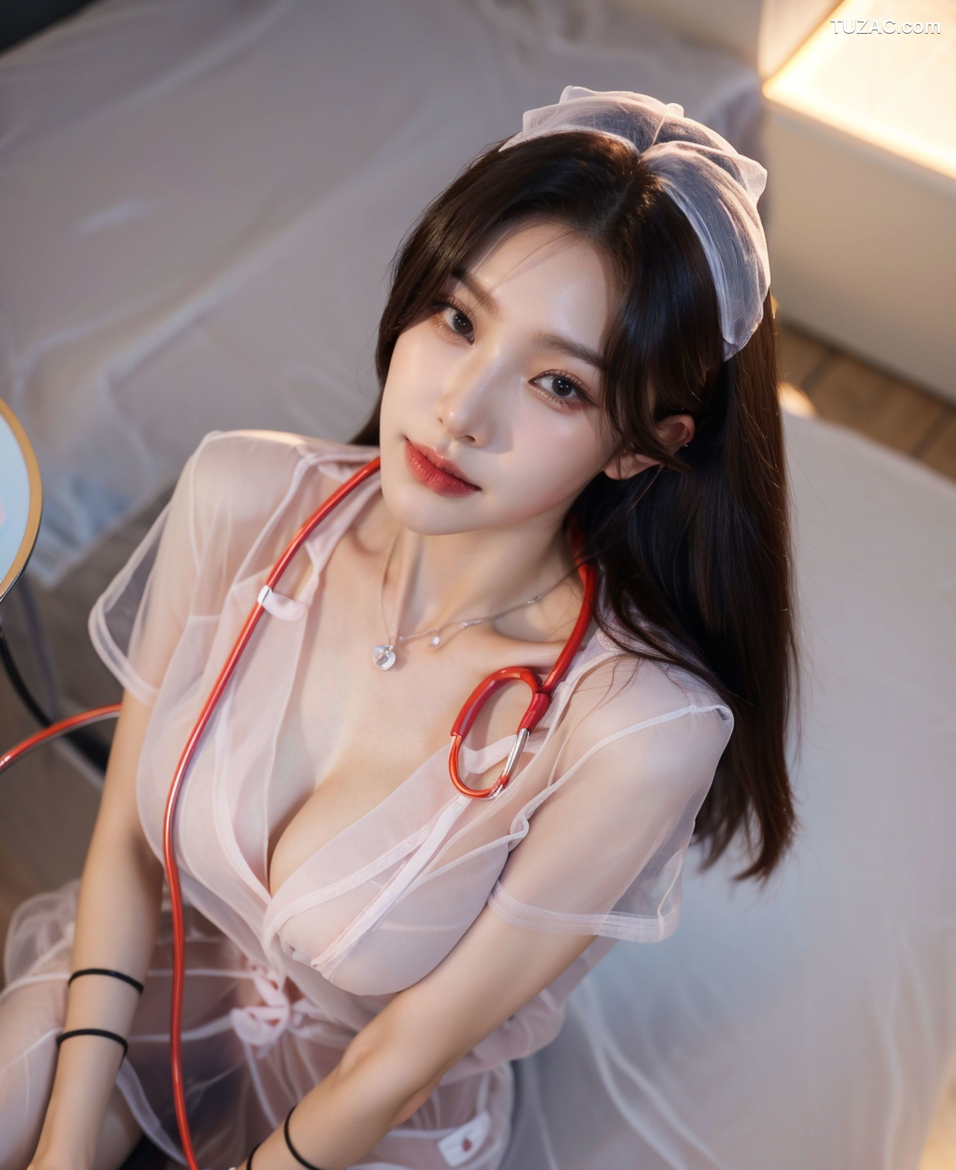 AI美女-拟实-白色透视护士装