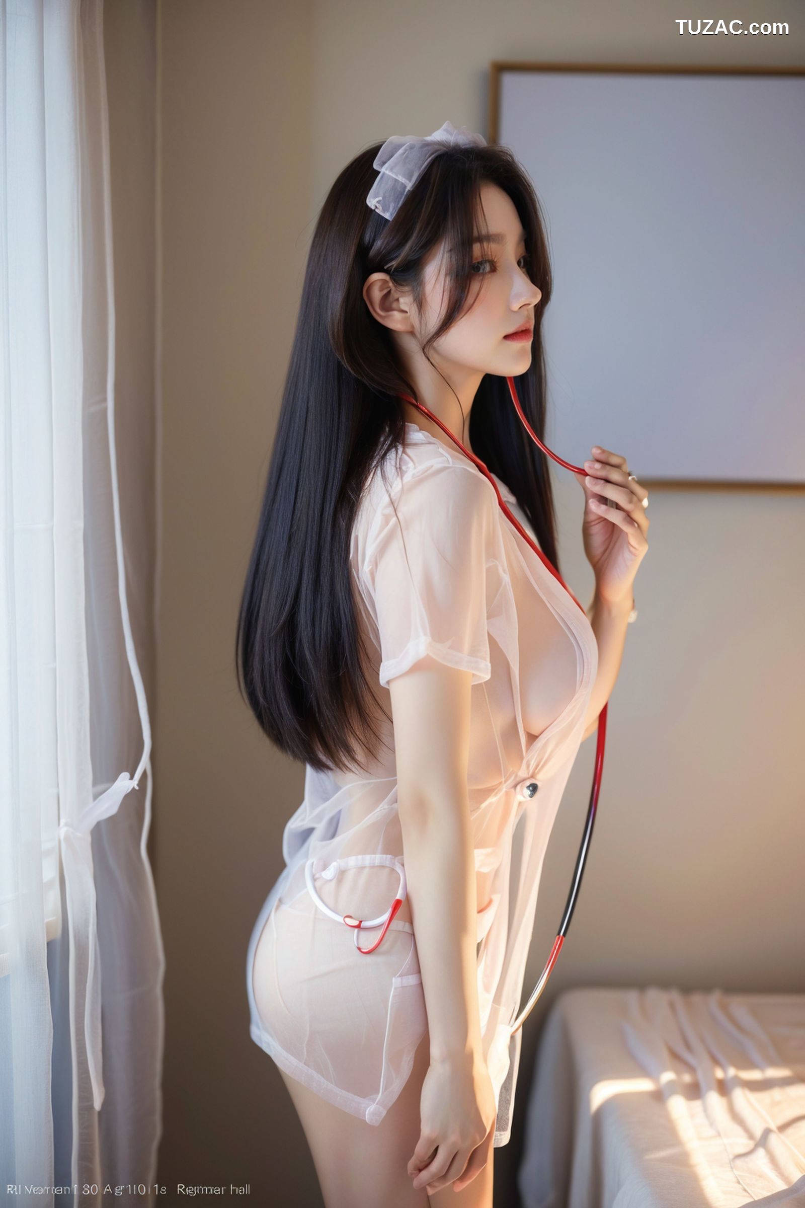 AI美女-拟实-白色透视护士装