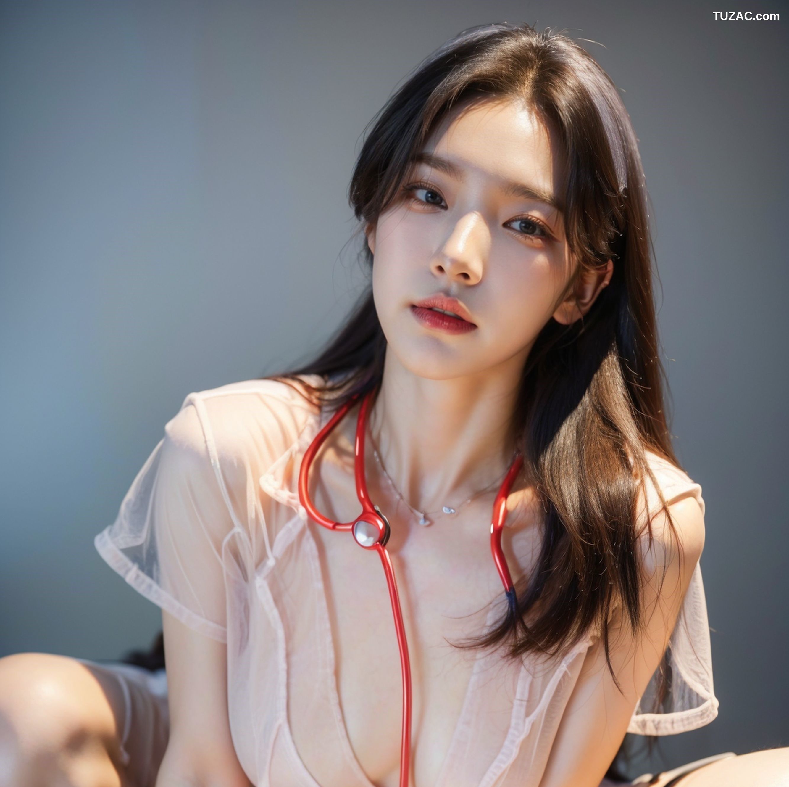 AI美女-拟实-白色透视护士装