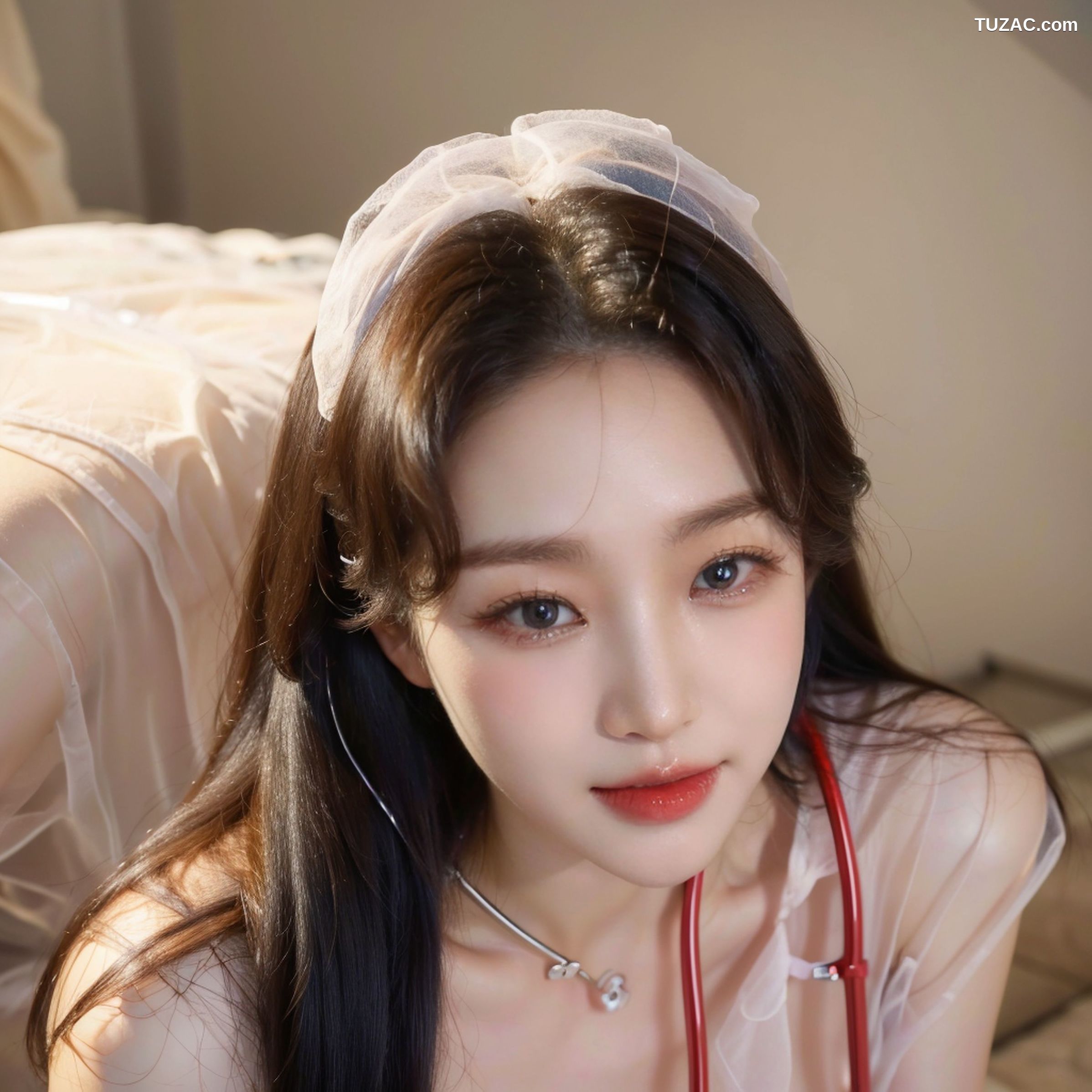 AI美女-拟实-白色透视护士装