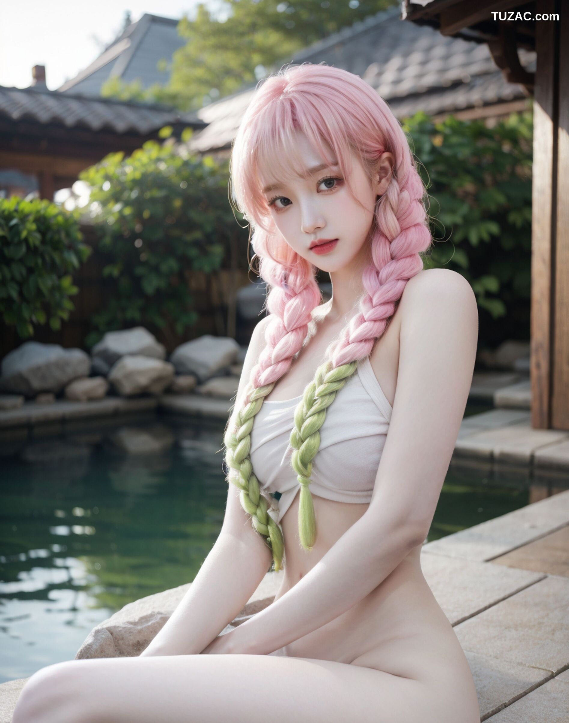 AI美女-拟实-粉色双辫子少女