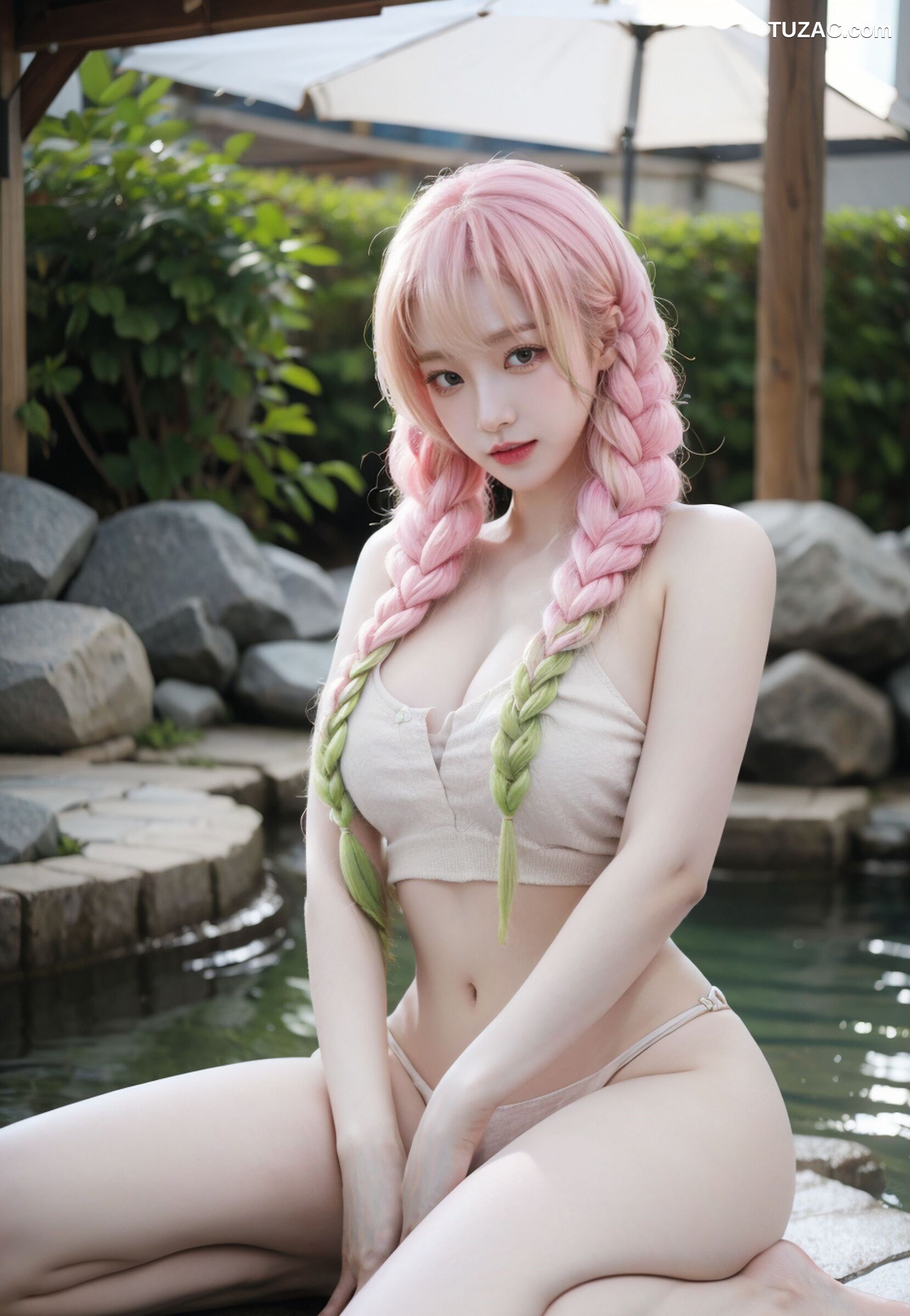 AI美女-拟实-粉色双辫子少女