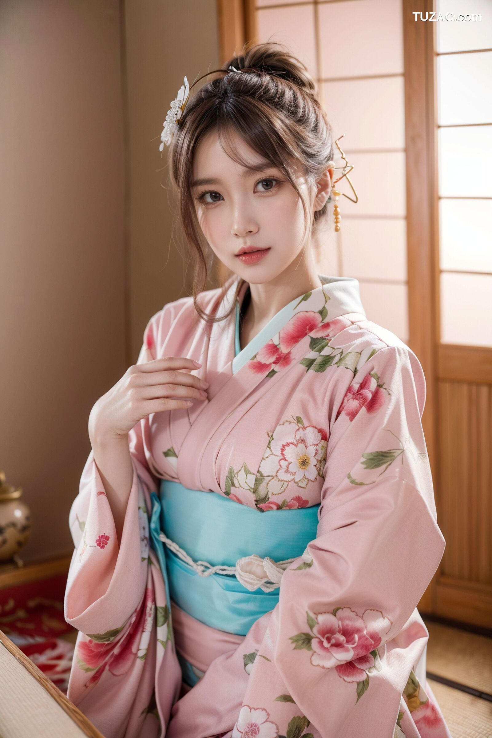 AI美女-拟实-粉色和服