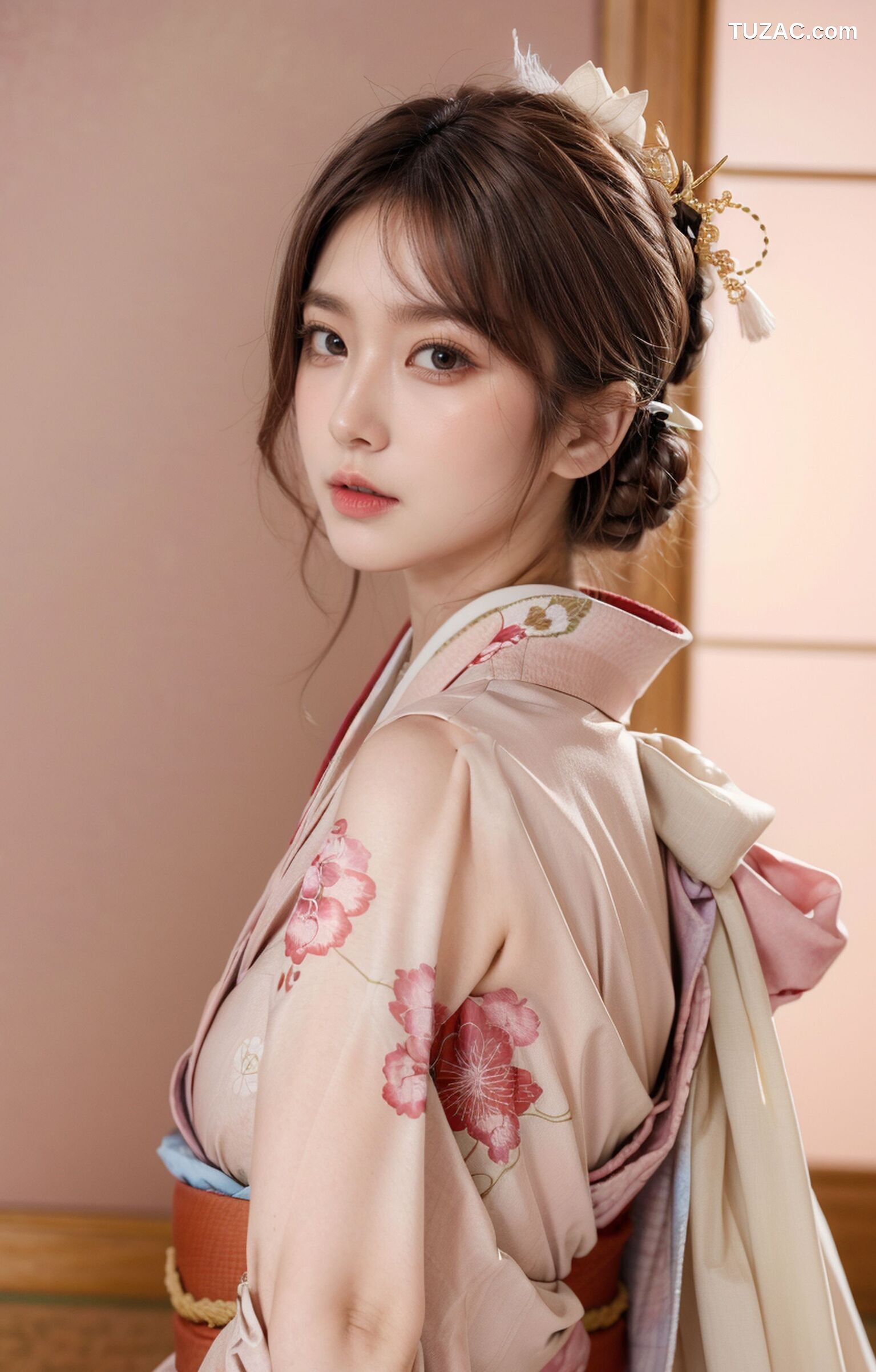 AI美女-拟实-粉色和服