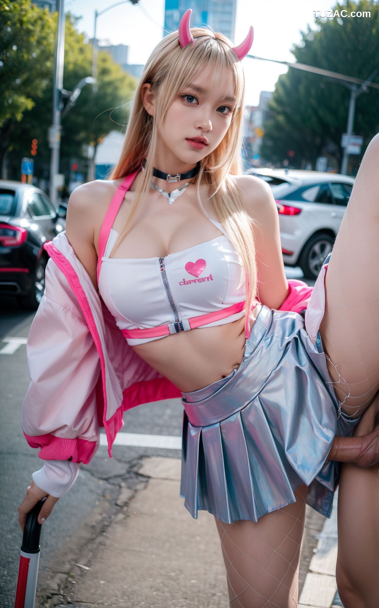 AI美女-拟实-粉衣银色短裙小恶魔