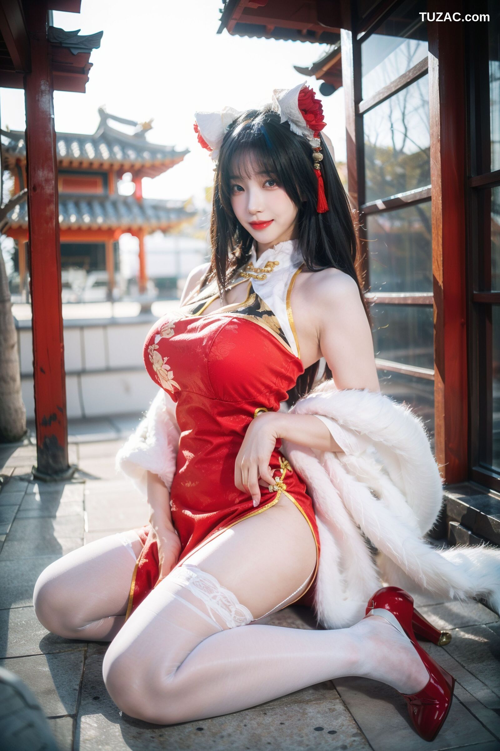 AI美女-拟实-红旗袍猫耳cos
