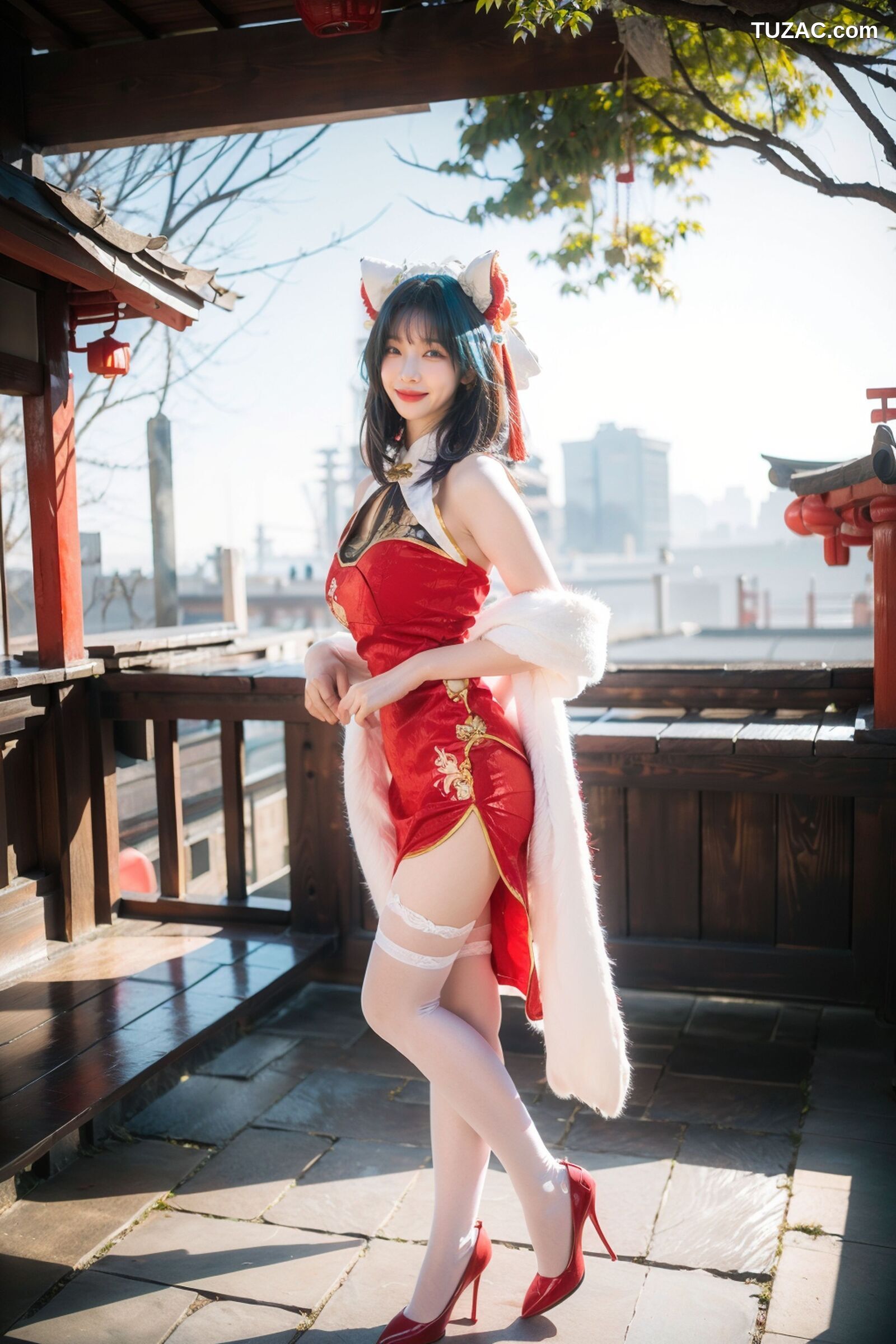 AI美女-拟实-红旗袍猫耳cos