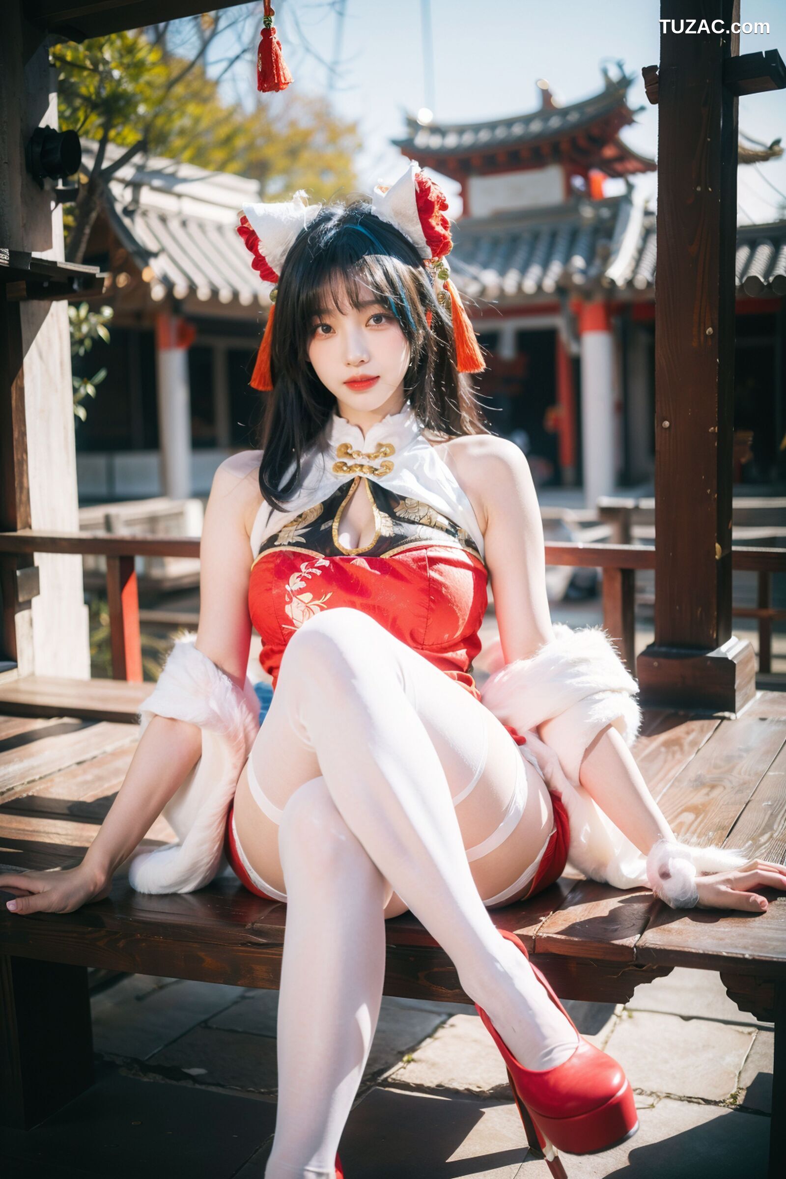 AI美女-拟实-红旗袍猫耳cos