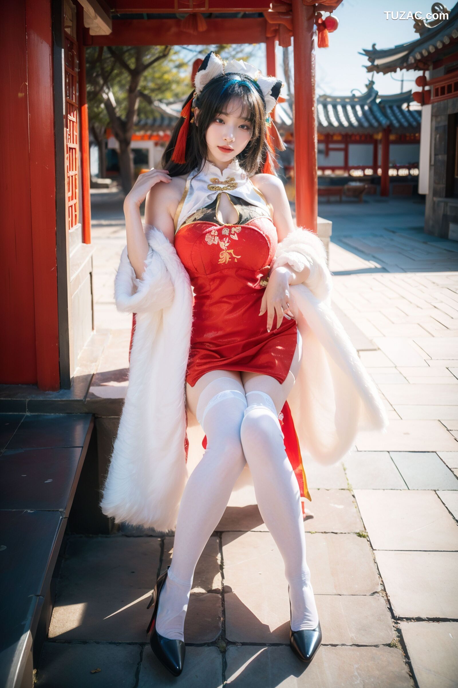 AI美女-拟实-红旗袍猫耳cos