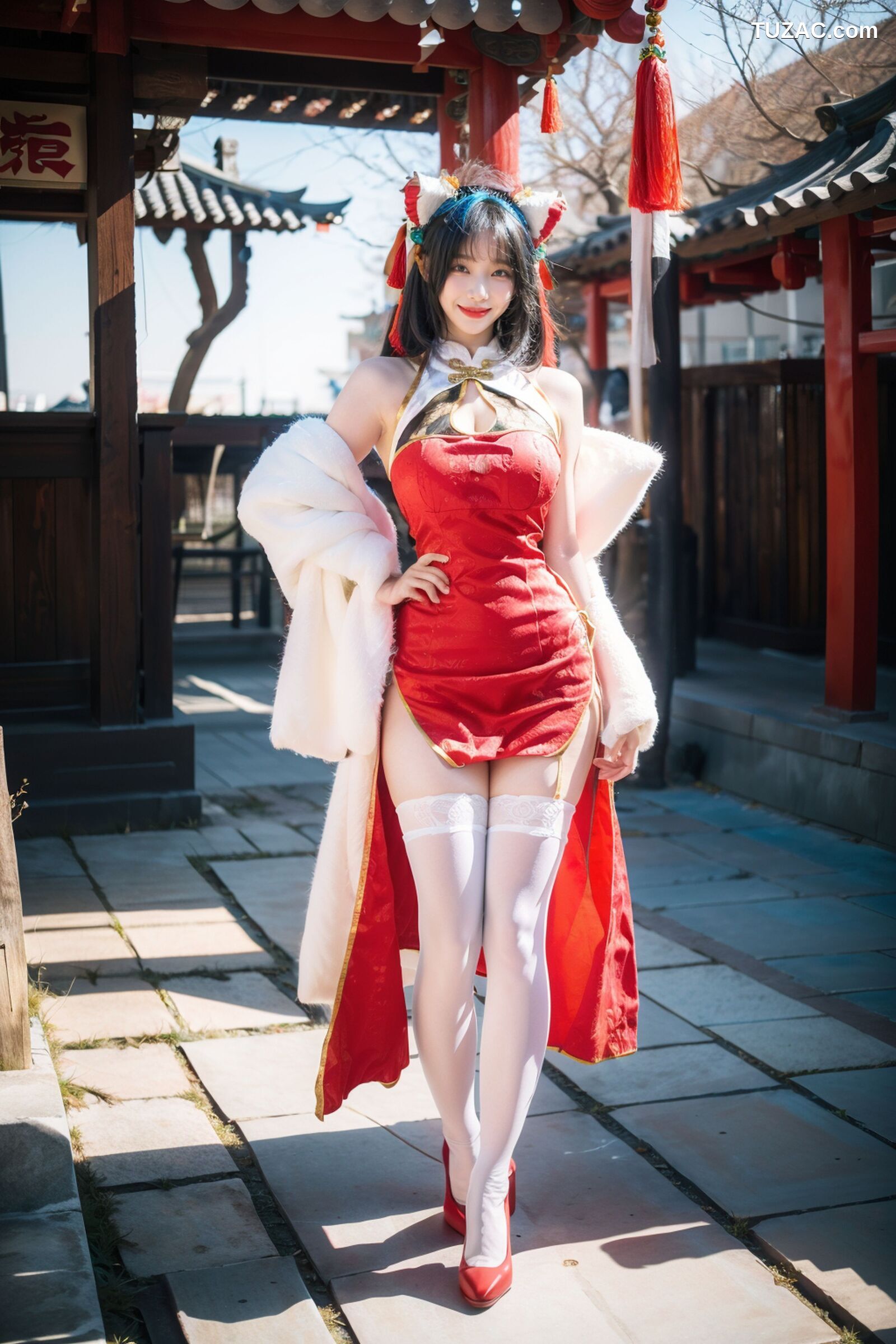 AI美女-拟实-红旗袍猫耳cos