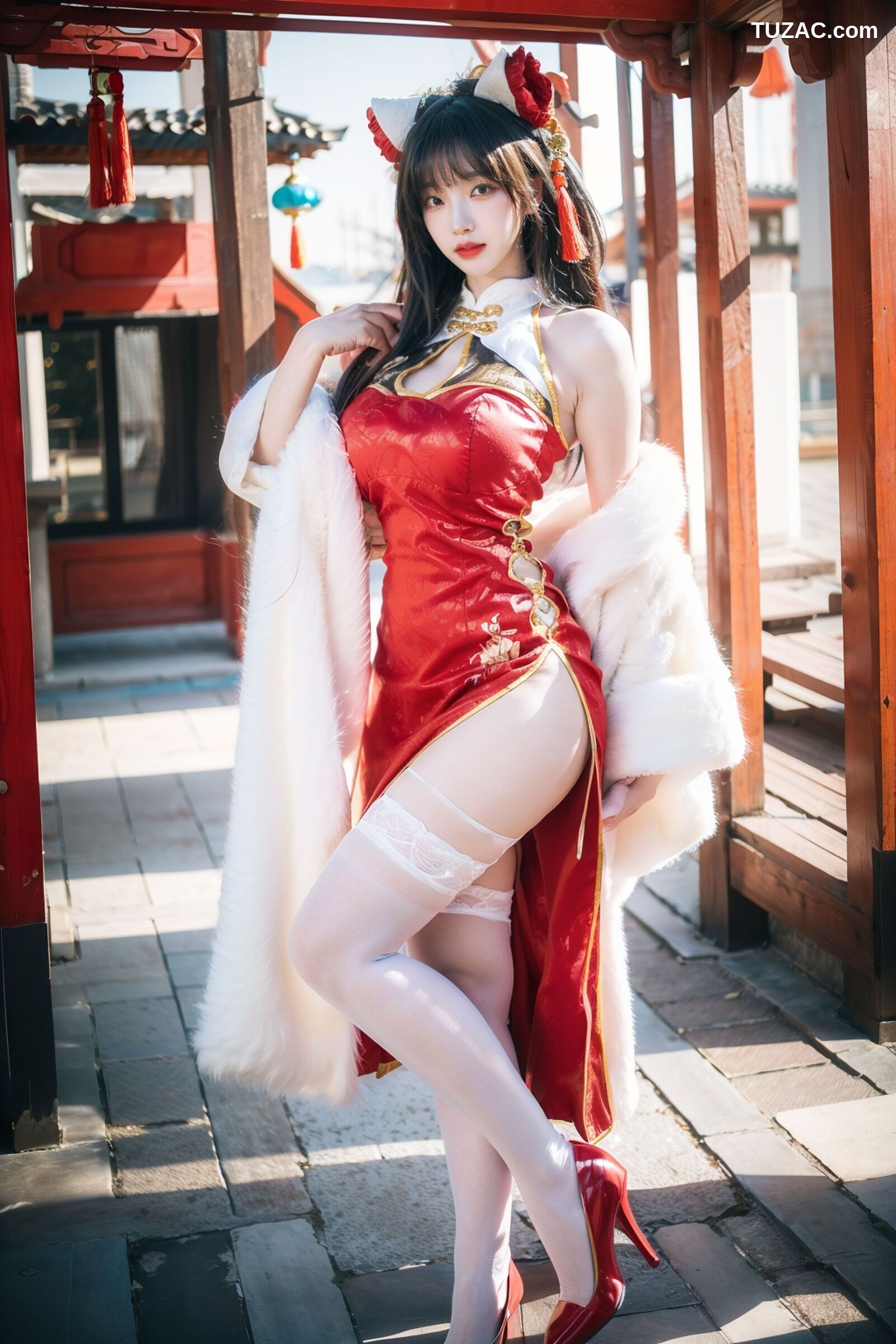 AI美女-拟实-红旗袍猫耳cos