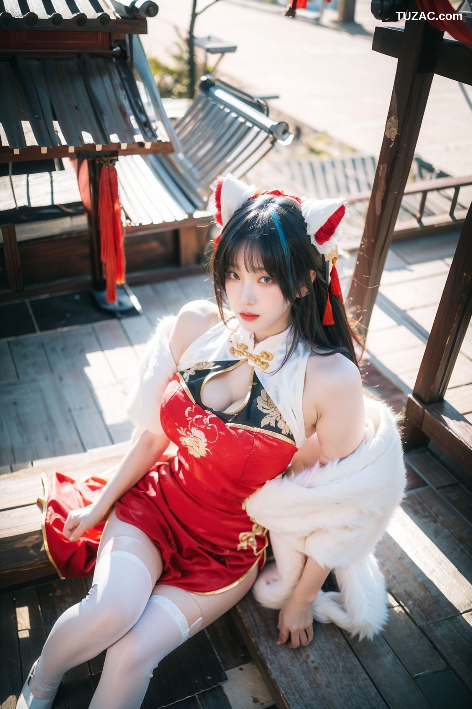 AI美女-拟实-红旗袍猫耳cos