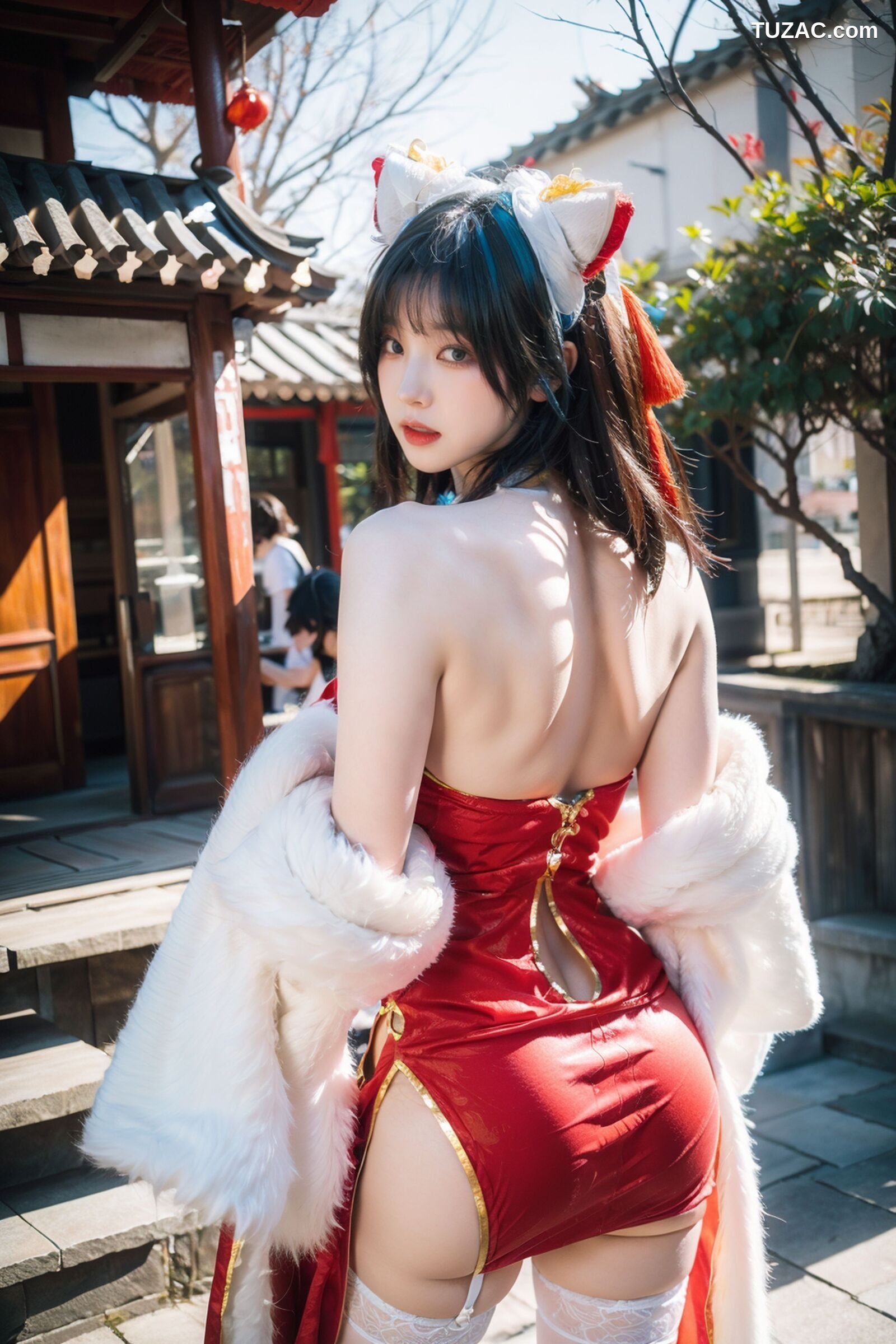 AI美女-拟实-红旗袍猫耳cos