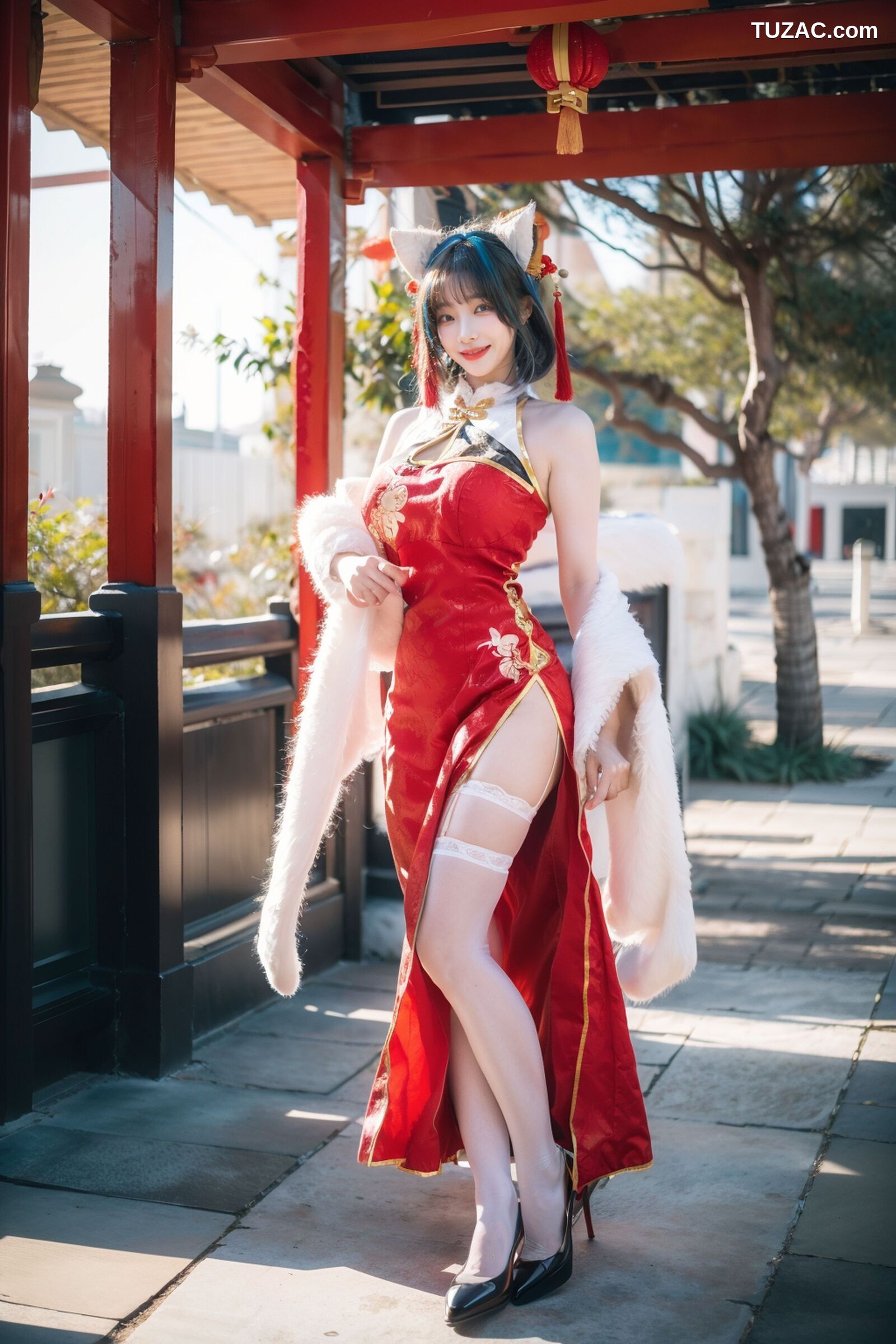 AI美女-拟实-红旗袍猫耳cos