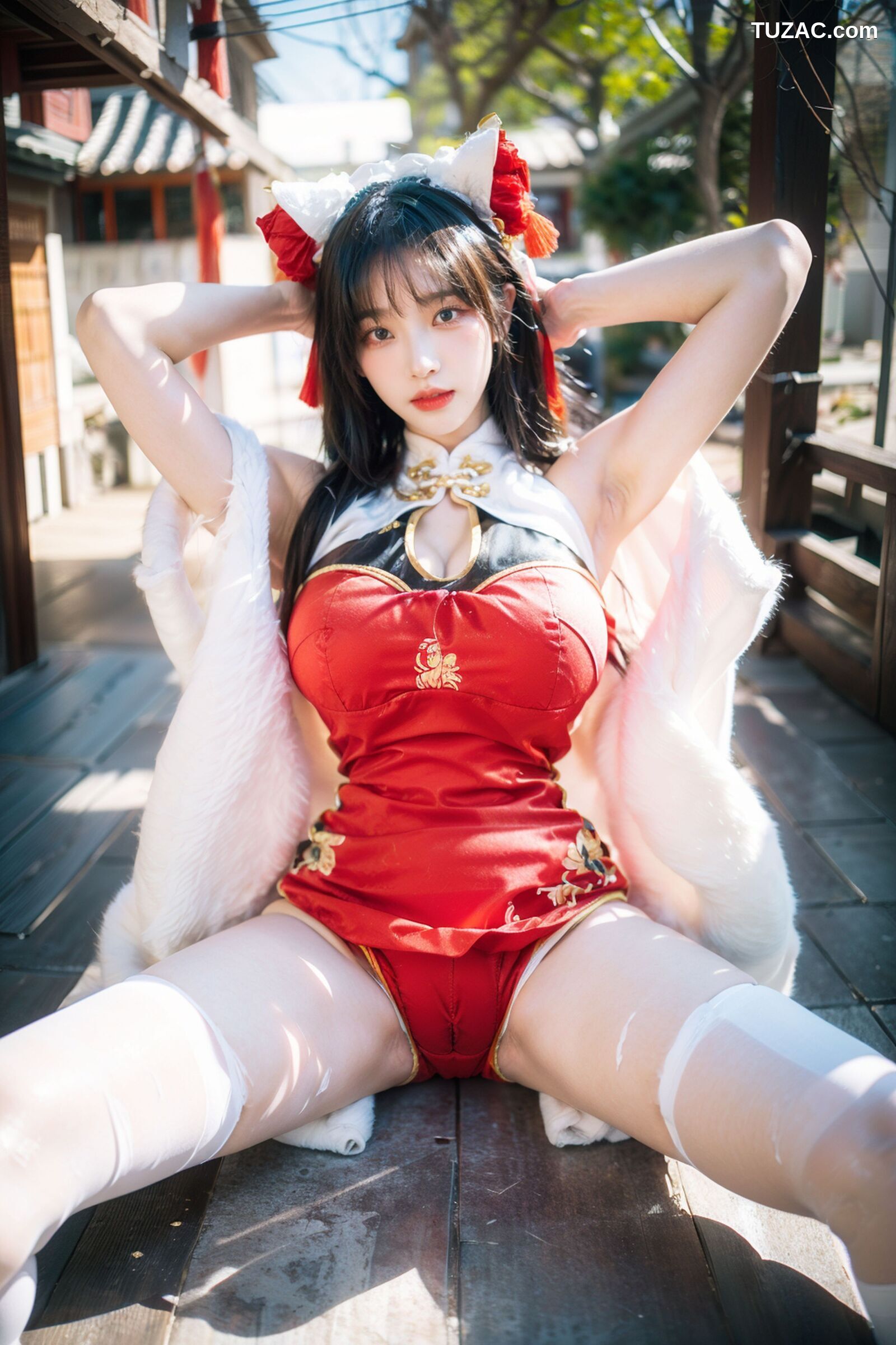 AI美女-拟实-红旗袍猫耳cos