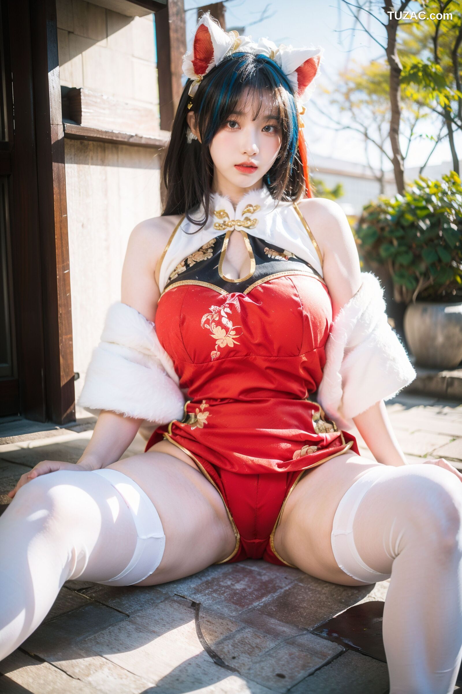 AI美女-拟实-红旗袍猫耳cos