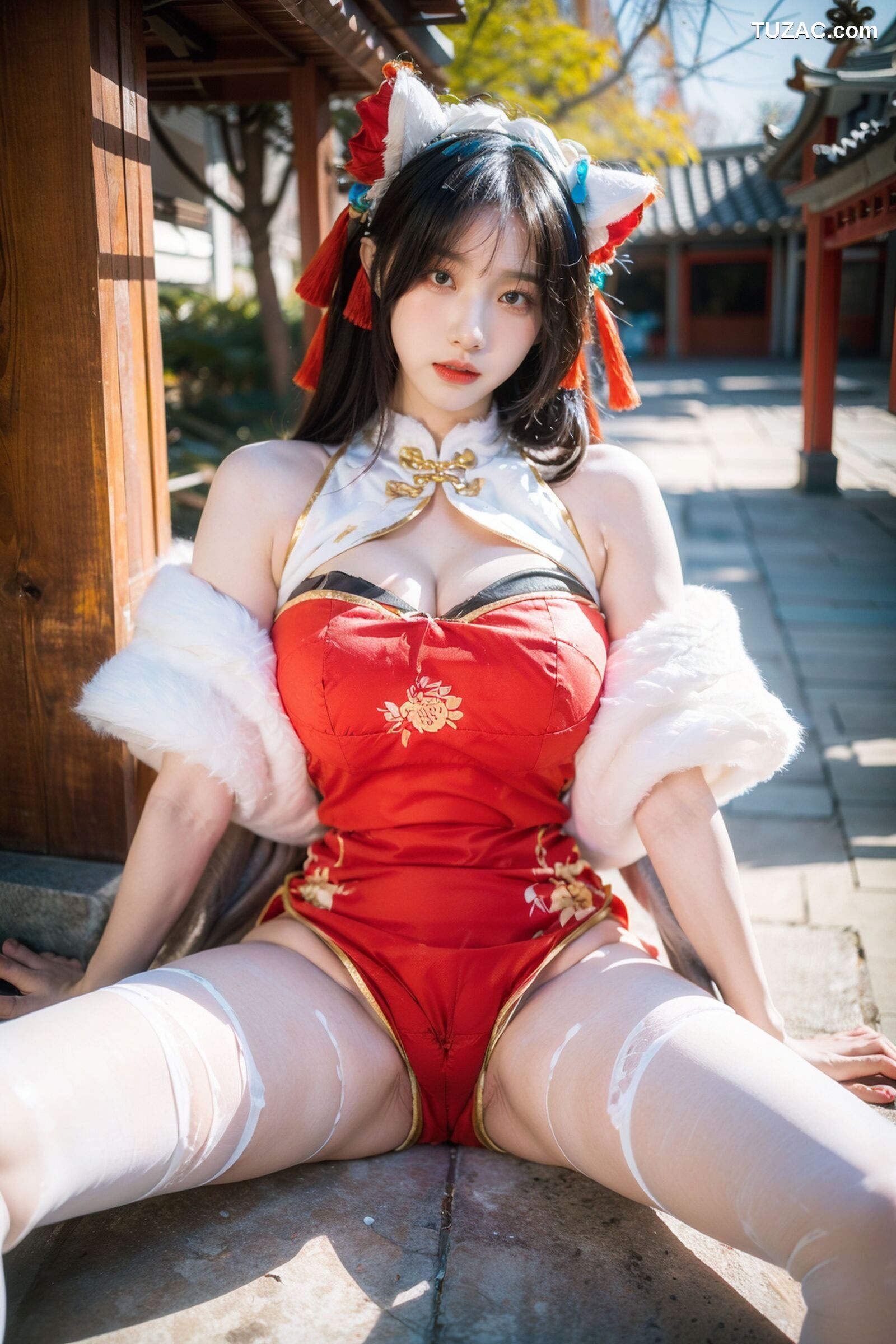 AI美女-拟实-红旗袍猫耳cos