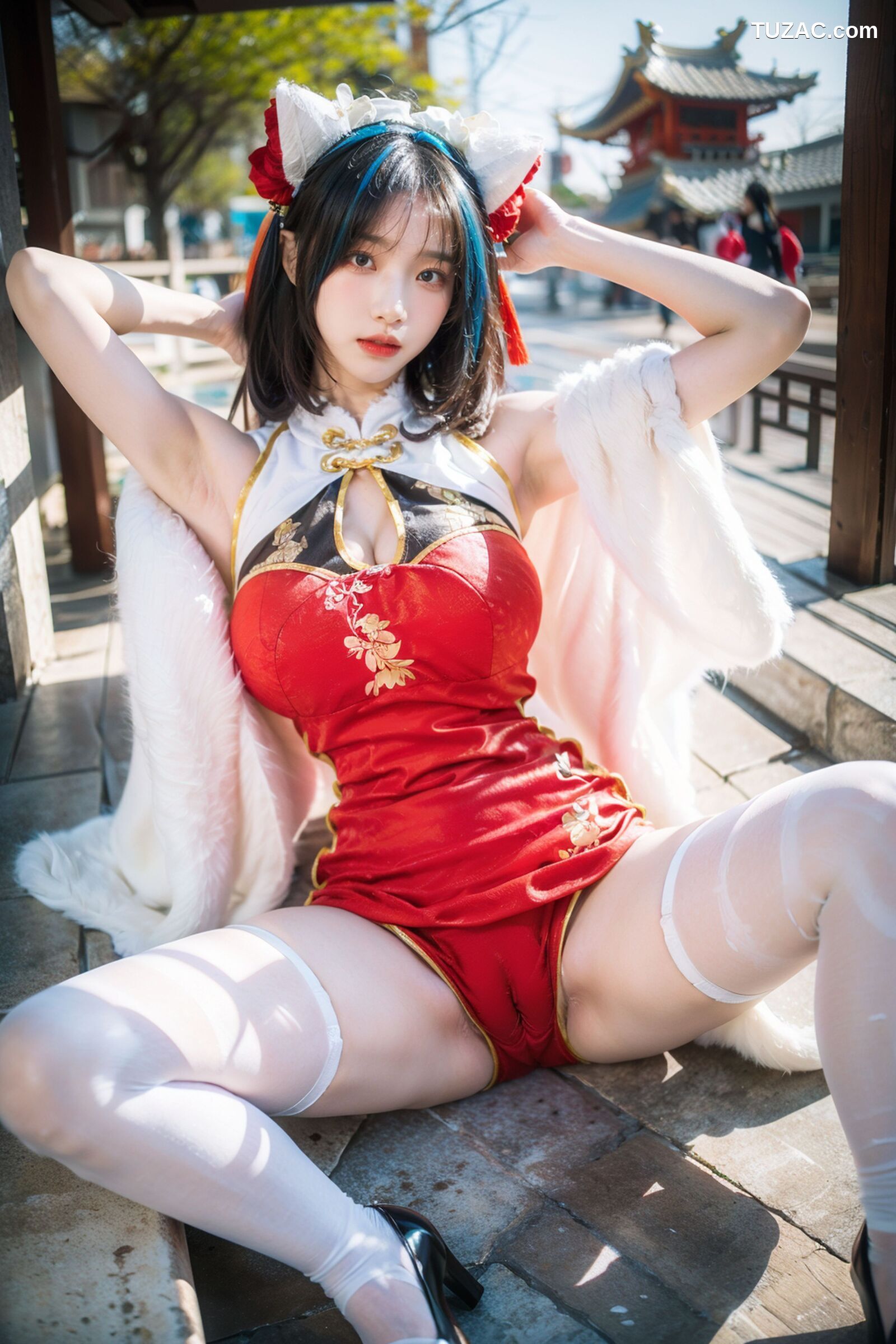 AI美女-拟实-红旗袍猫耳cos