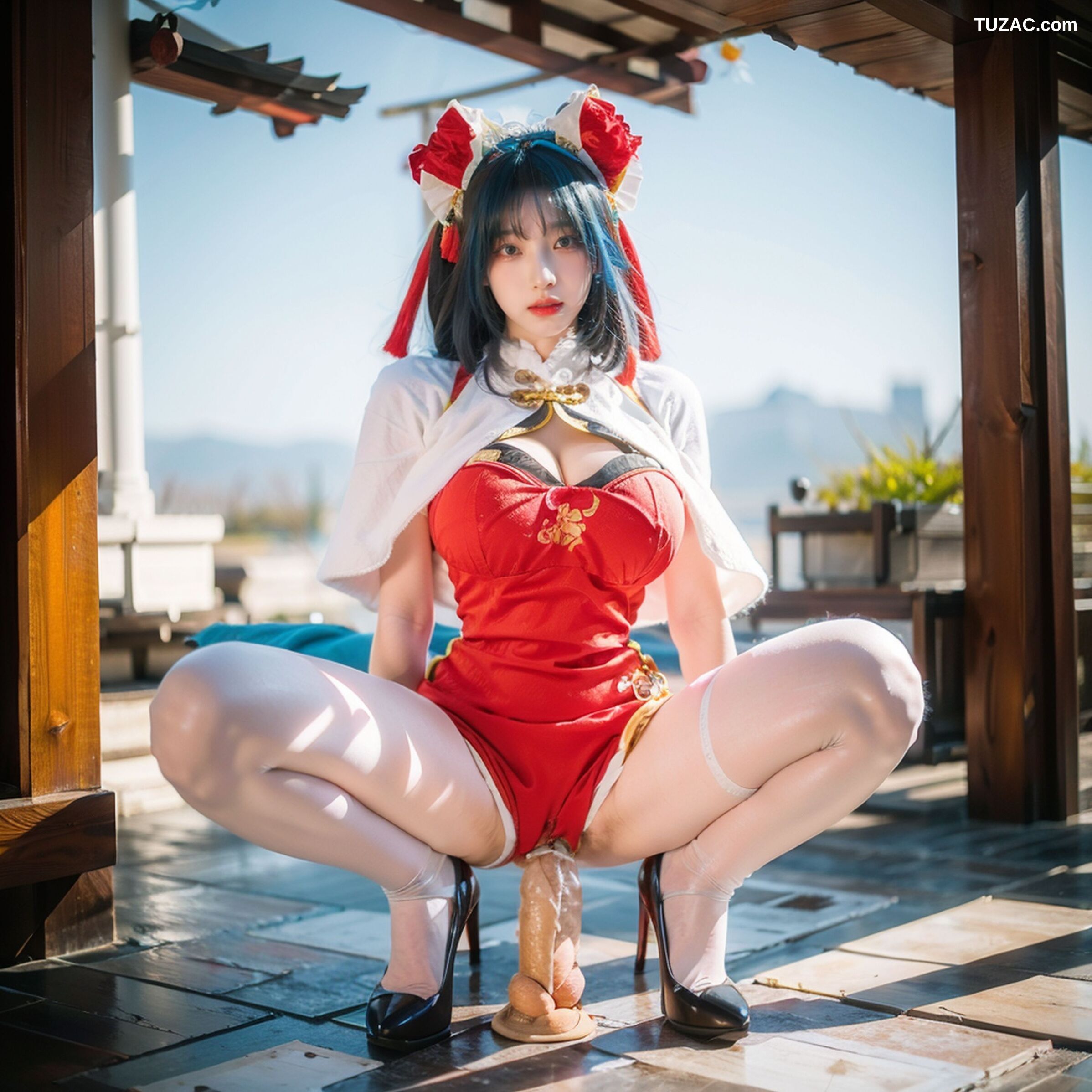 AI美女-拟实-红旗袍猫耳cos