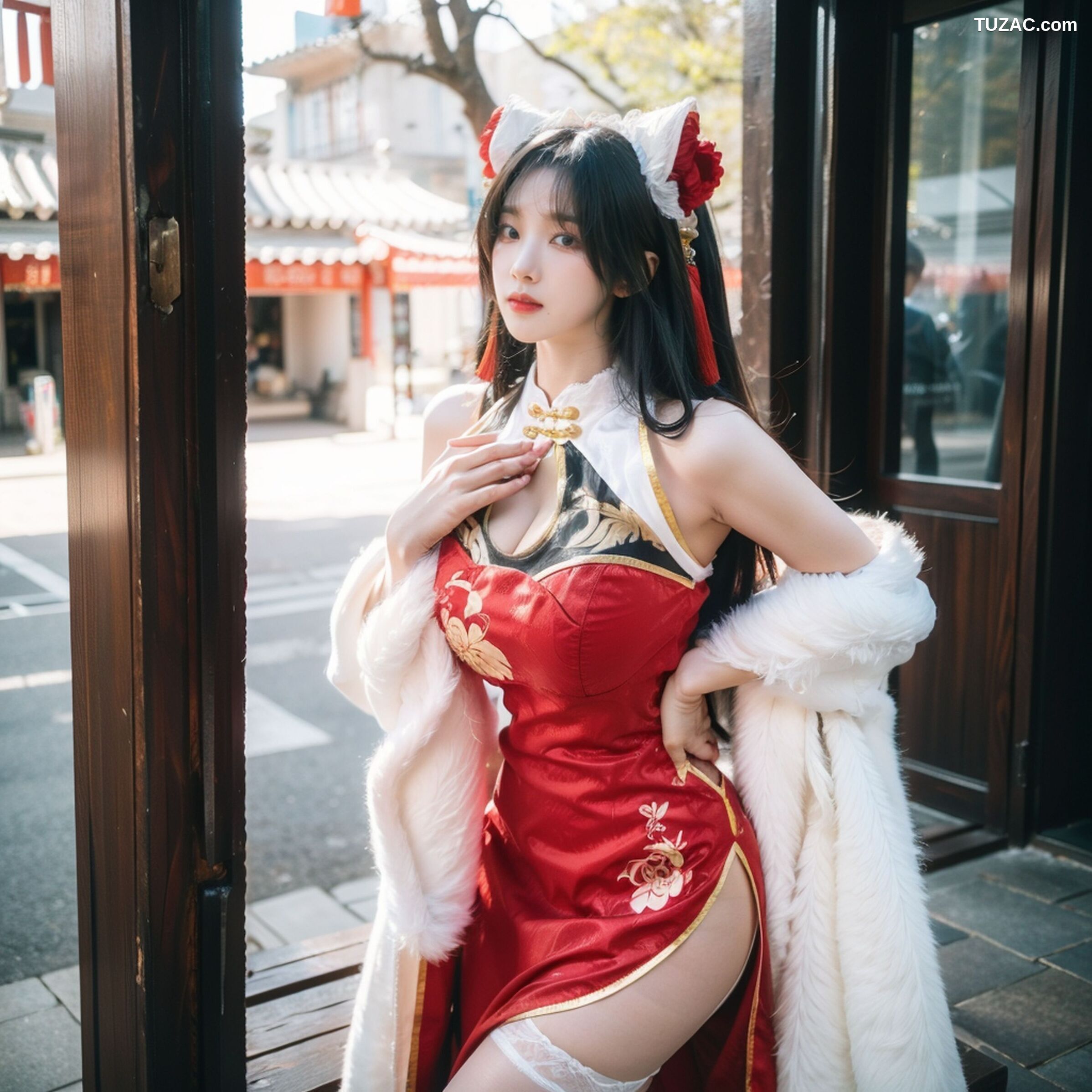 AI美女-拟实-红旗袍猫耳cos