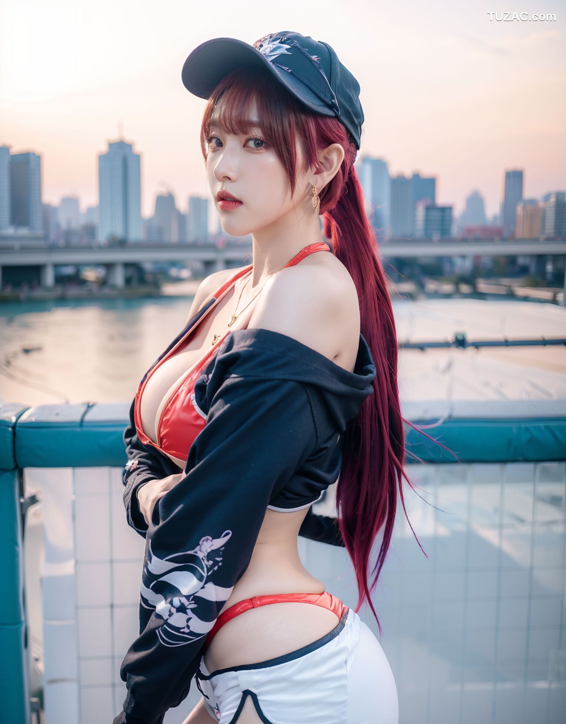 AI美女-拟实-红色比基尼棒球帽少女-18禁