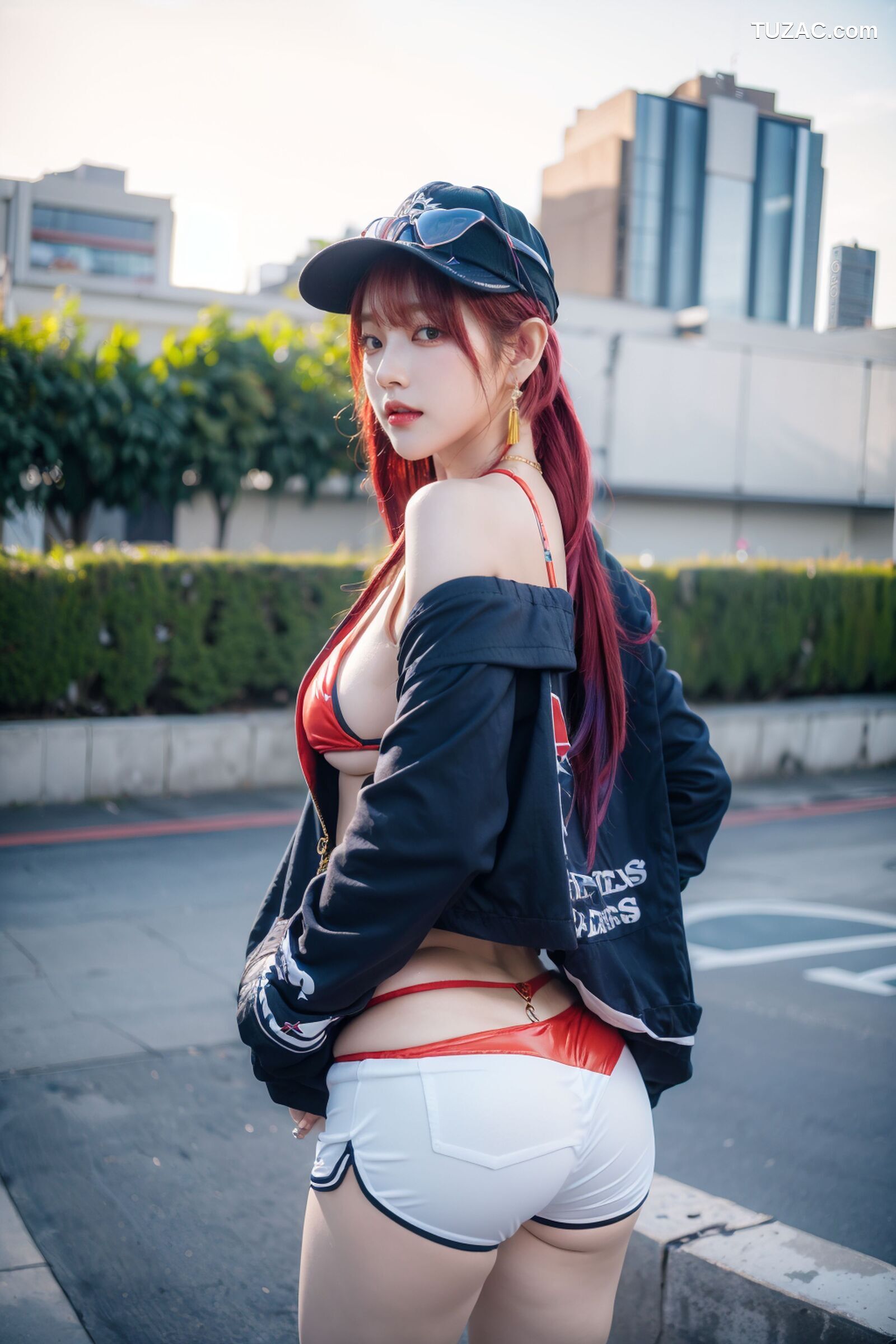 AI美女-拟实-红色比基尼棒球帽少女-18禁