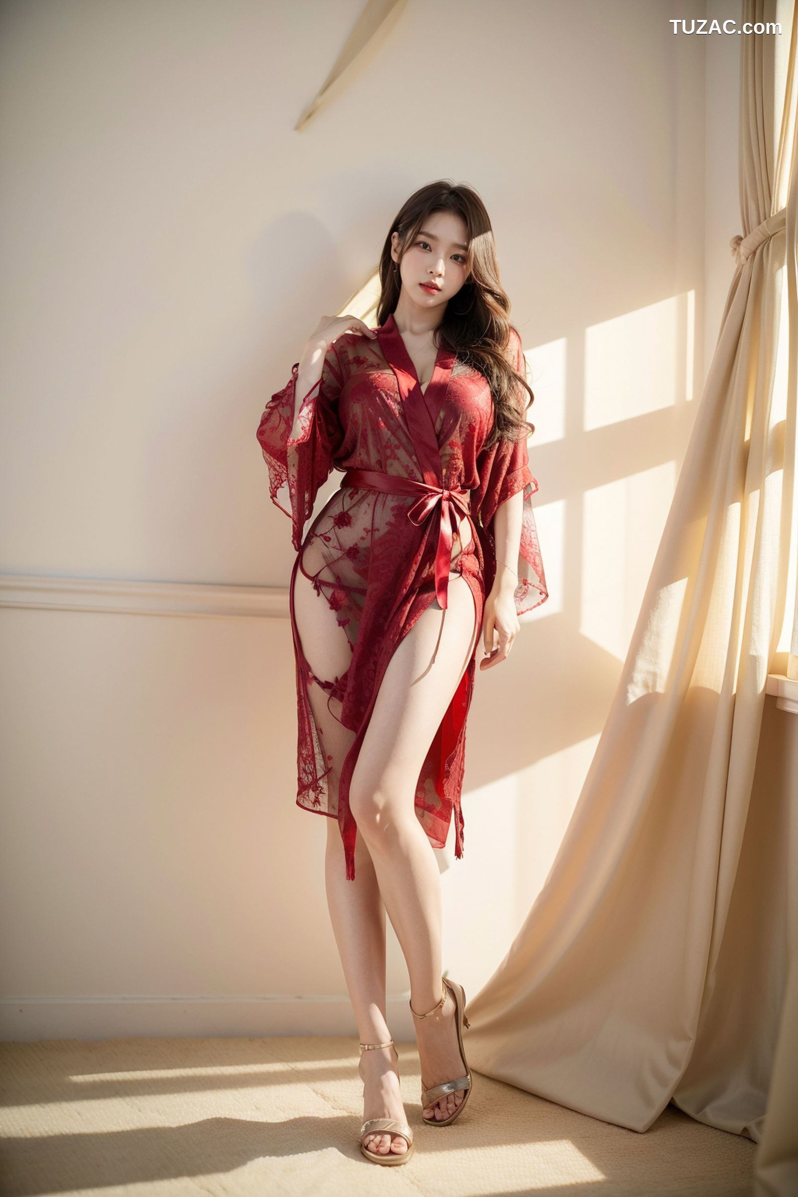 AI美女-拟实-红色睡衣床上诱惑