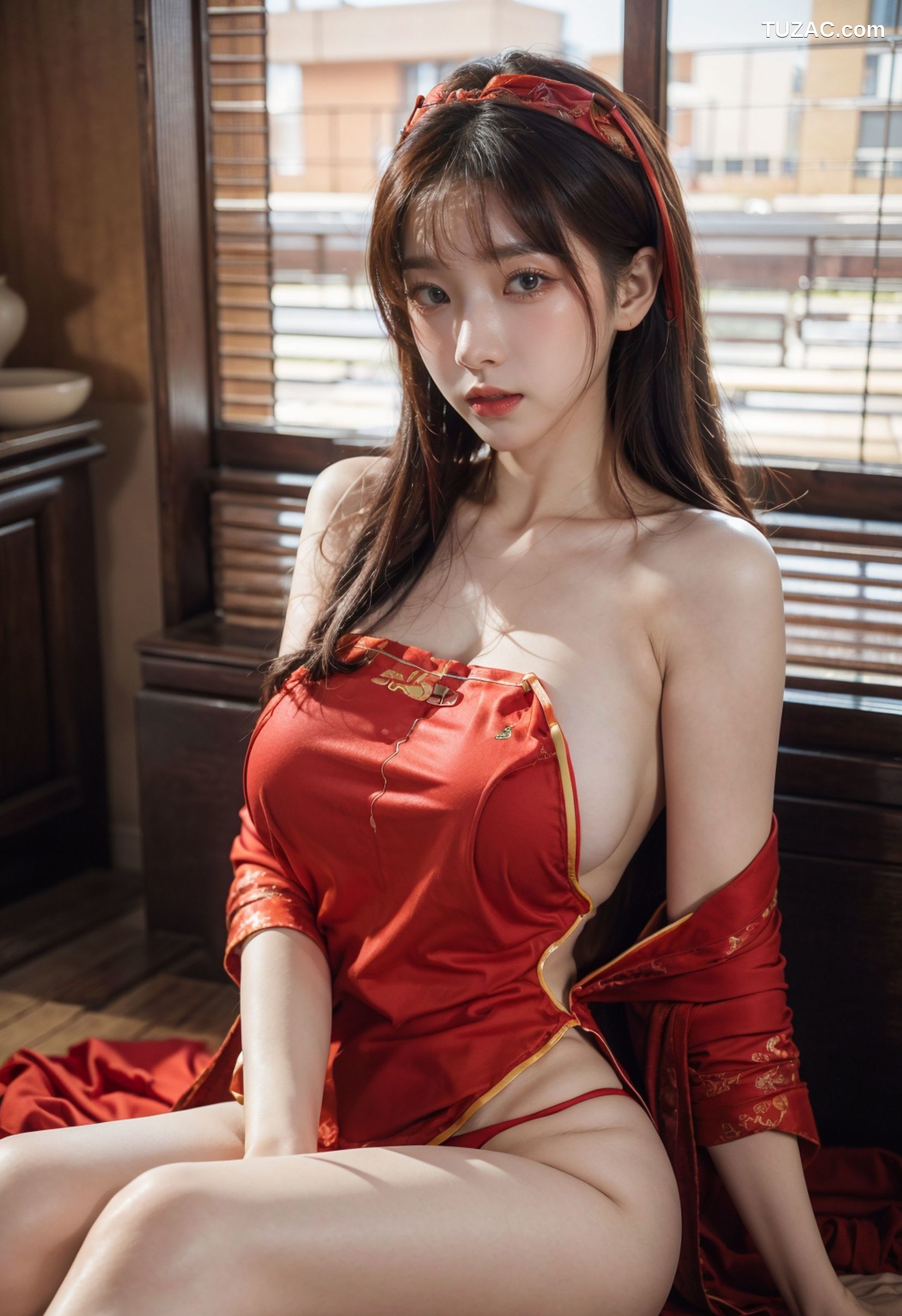 AI美女-拟实-红色肚兜古风美女