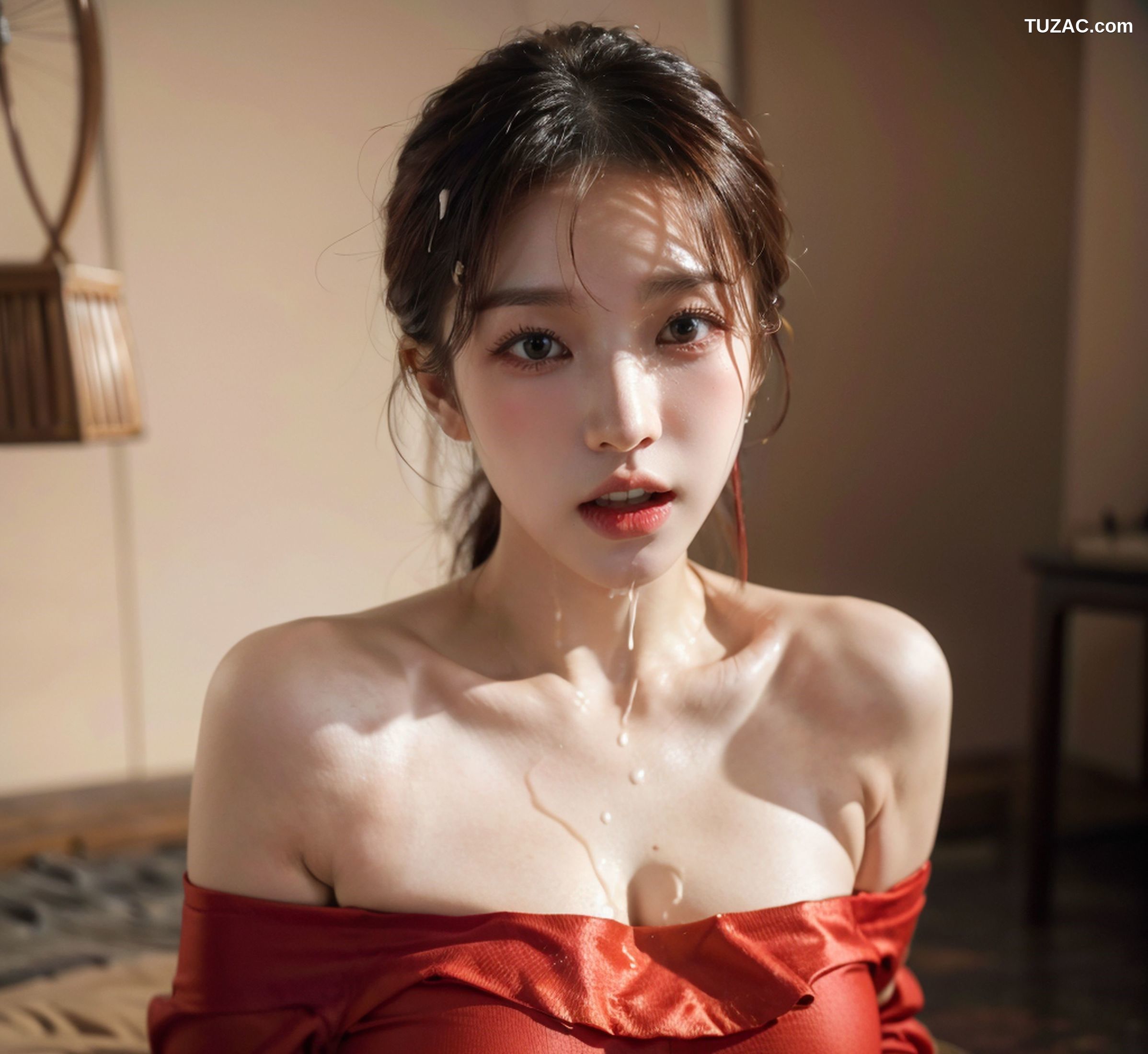 AI美女-拟实-红色肚兜古风美女