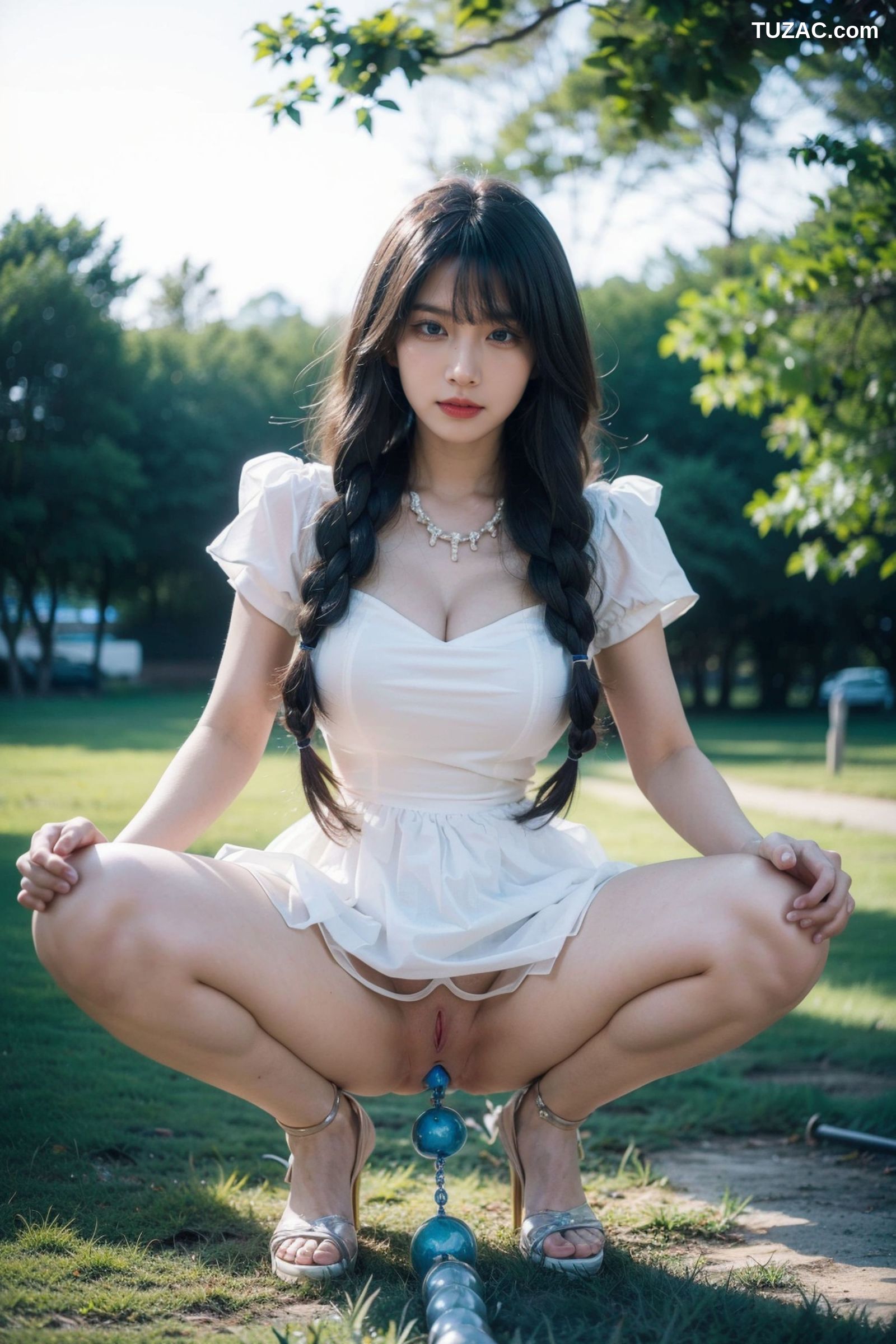 AI美女-拟实-绿树阳光的户外露出