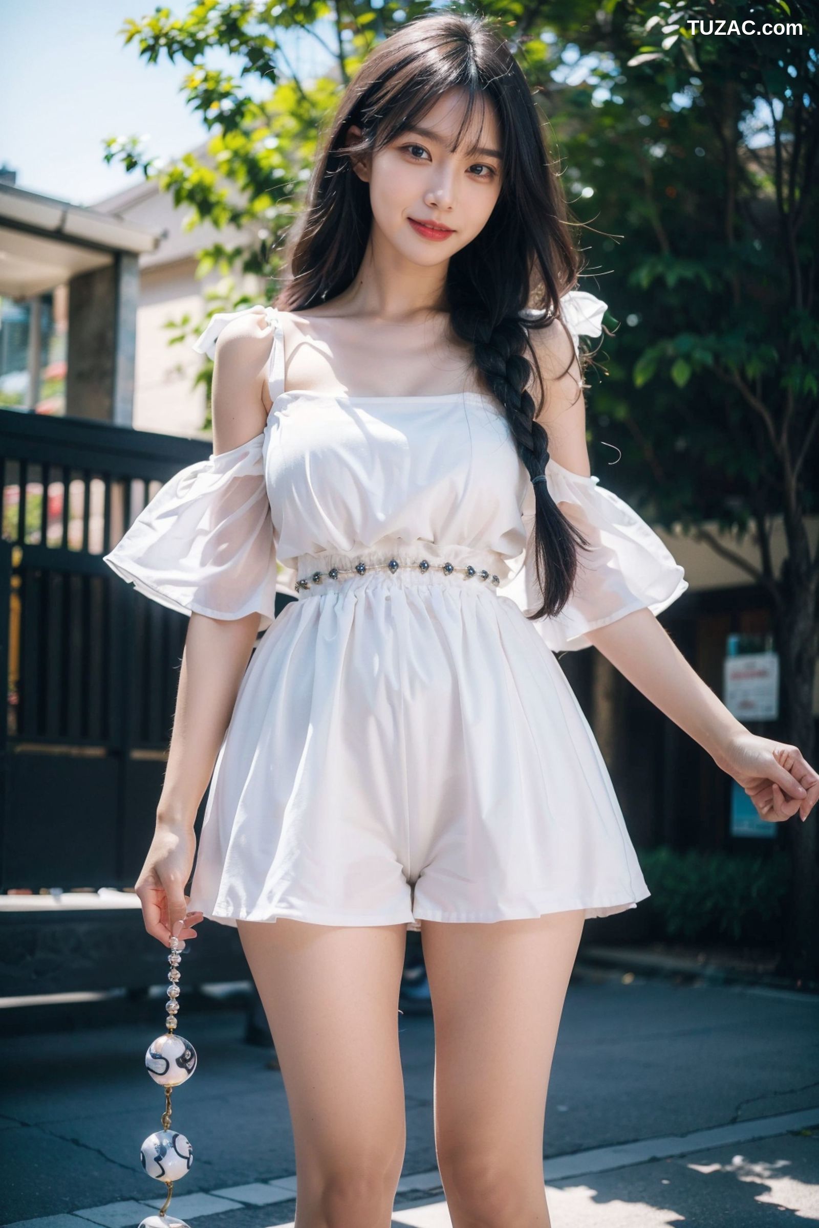 AI美女-拟实-绿树阳光的户外露出