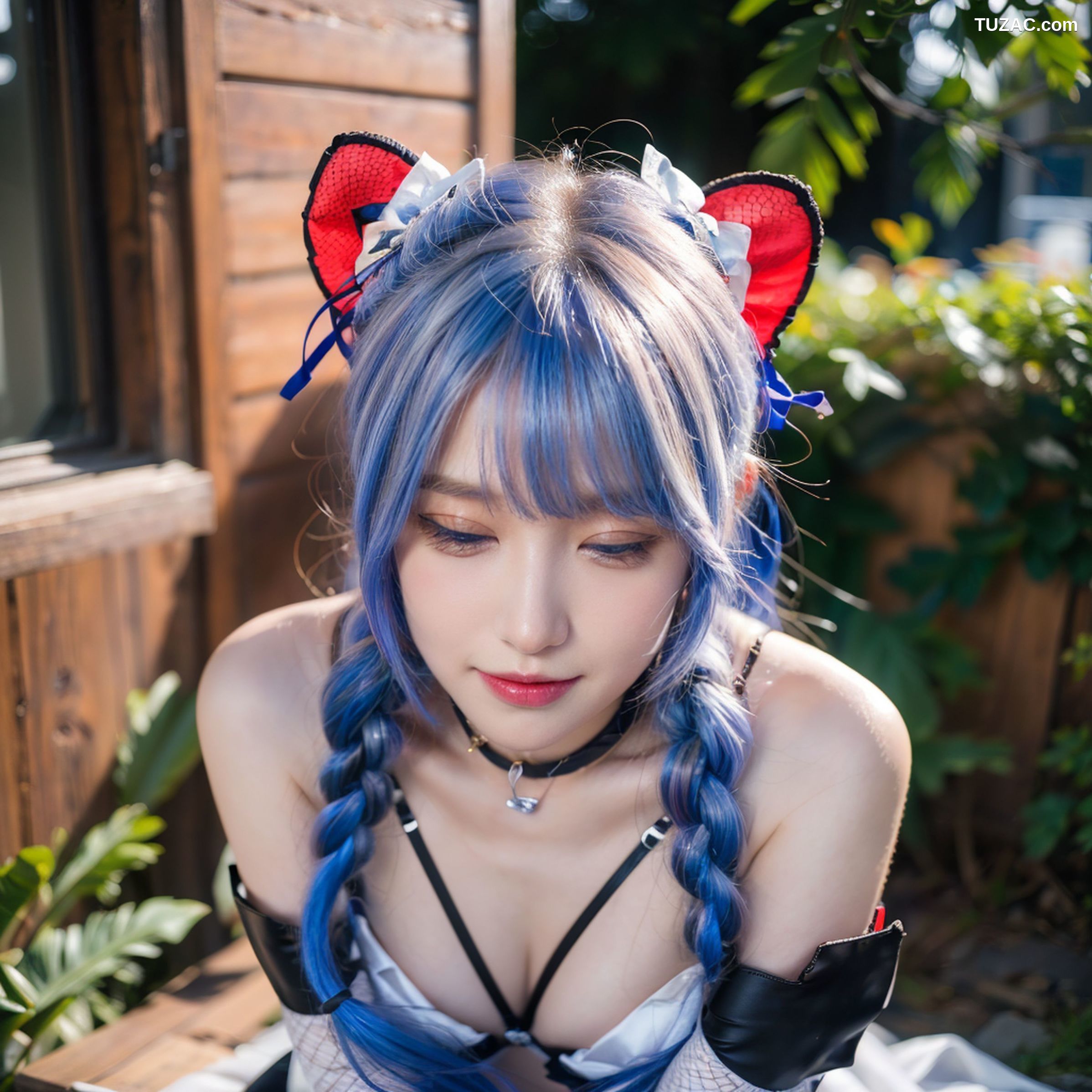 AI美女-拟实-蓝发双麻花辫美少女-纯净版