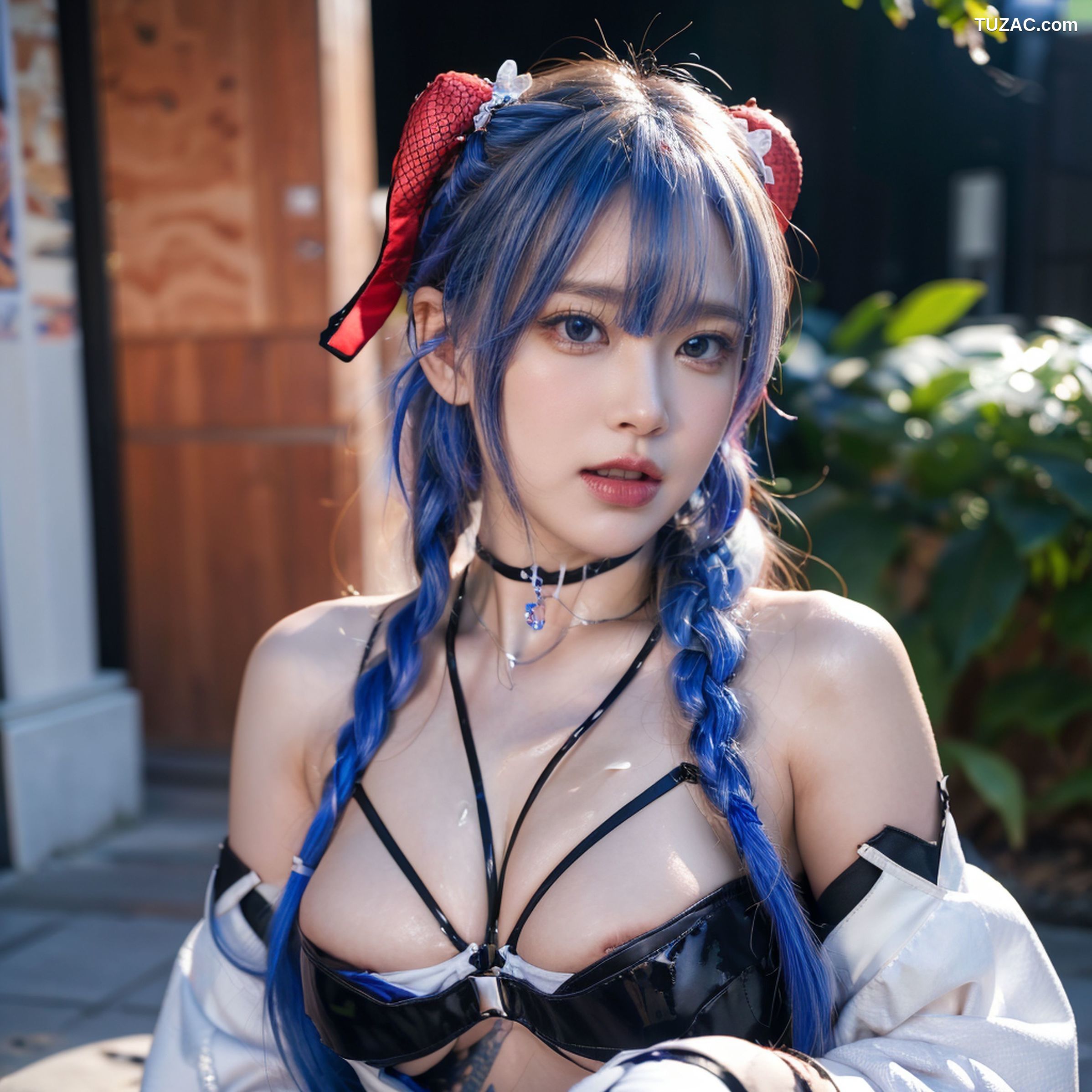 AI美女-拟实-蓝发双麻花辫美少女-纯净版