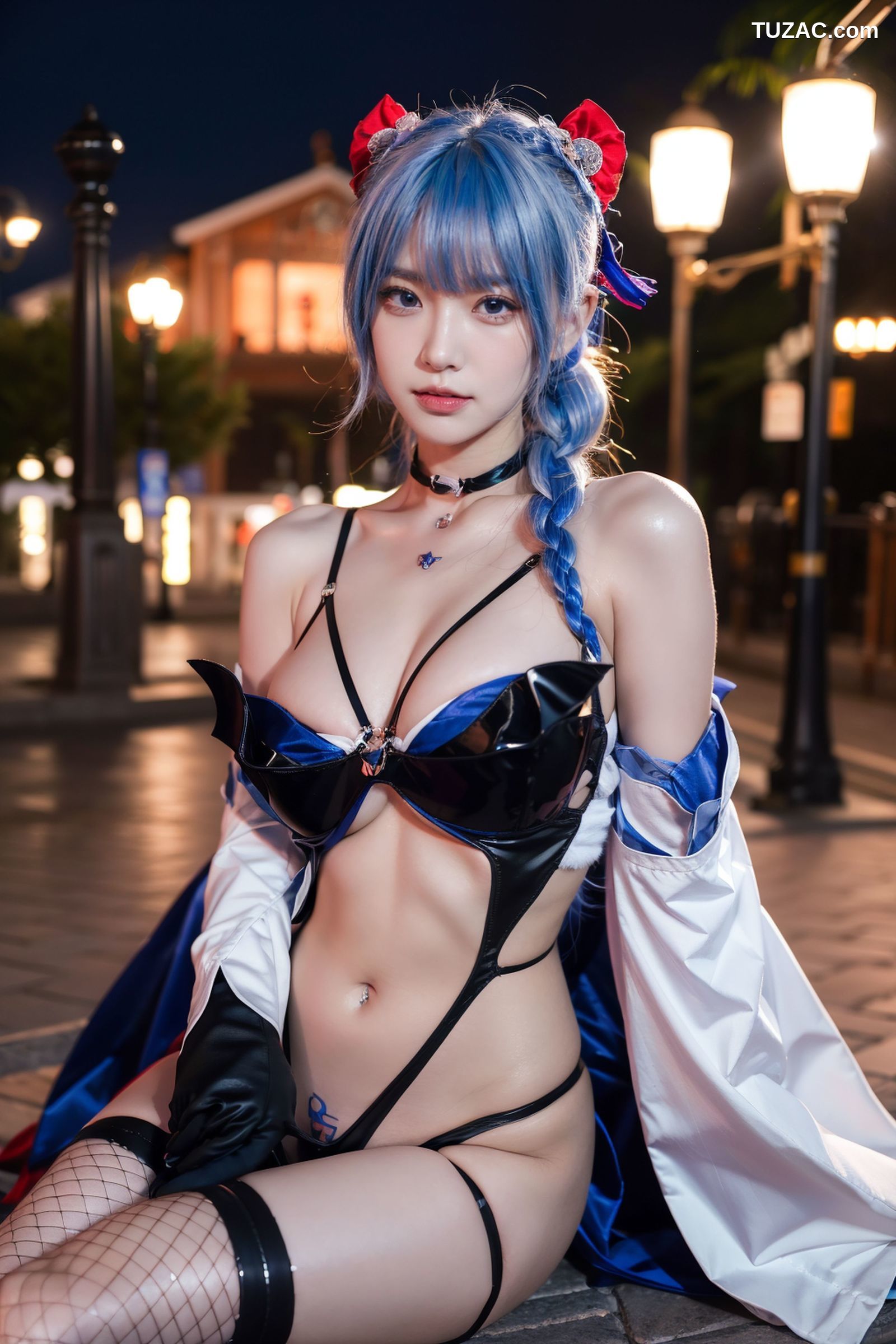 AI美女-拟实-蓝发双麻花辫美少女-纯净版