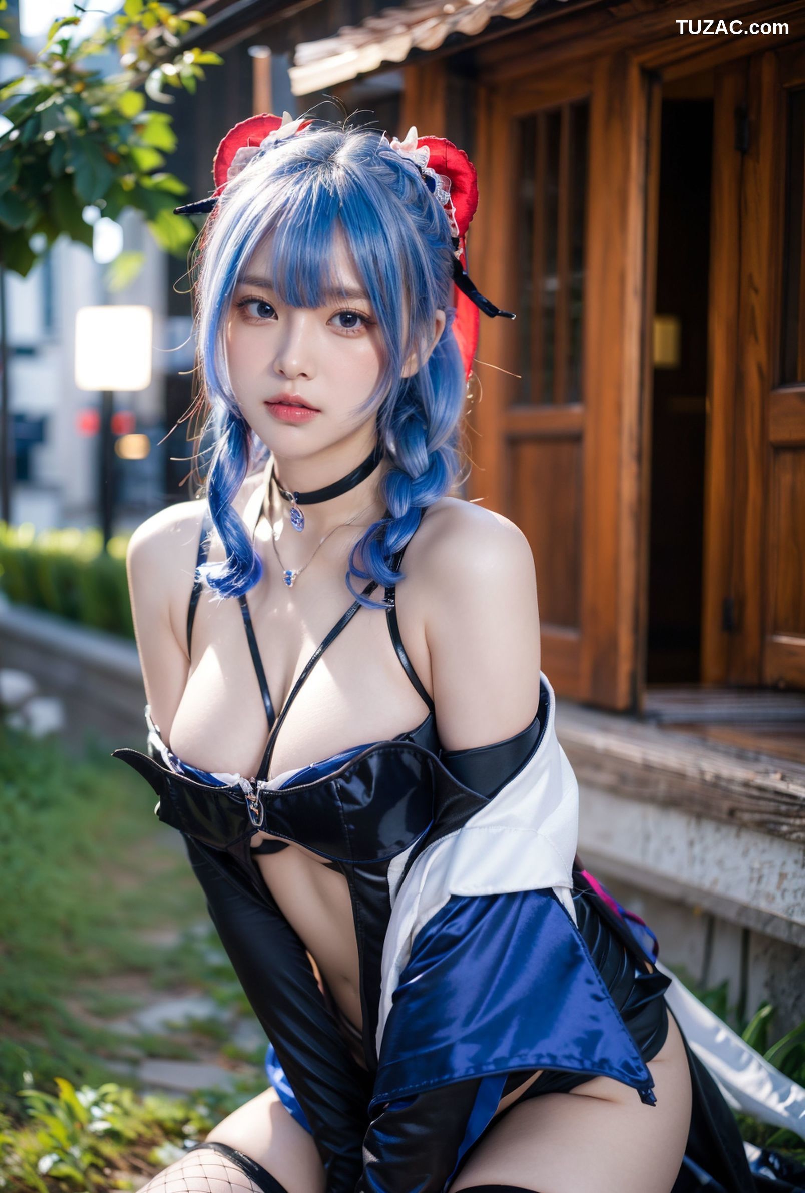 AI美女-拟实-蓝发双麻花辫美少女-纯净版