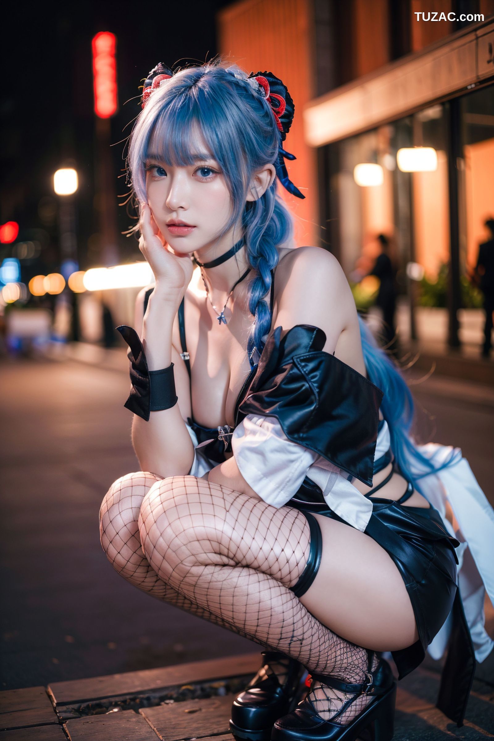 AI美女-拟实-蓝发双麻花辫美少女-纯净版