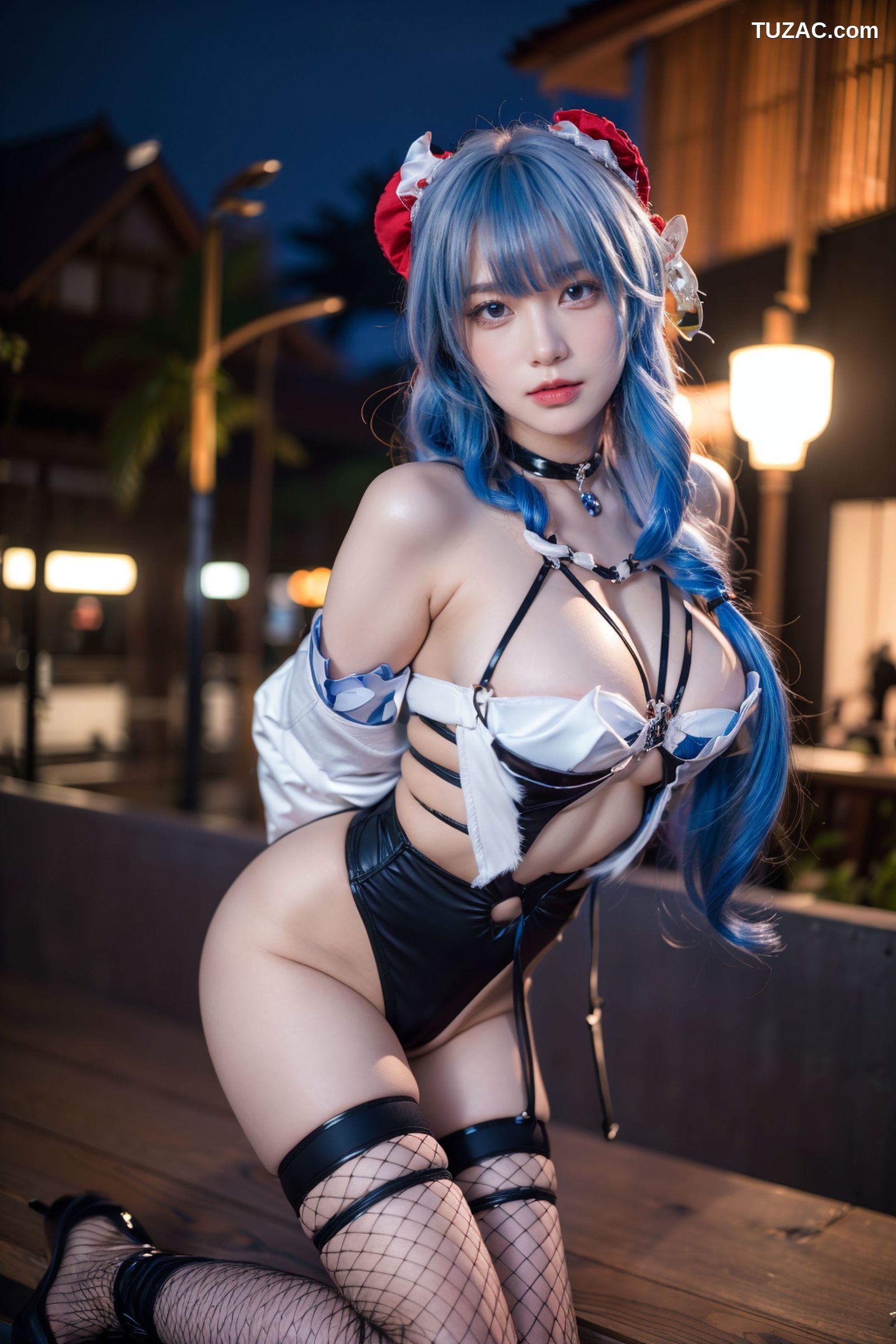 AI美女-拟实-蓝发双麻花辫美少女-纯净版