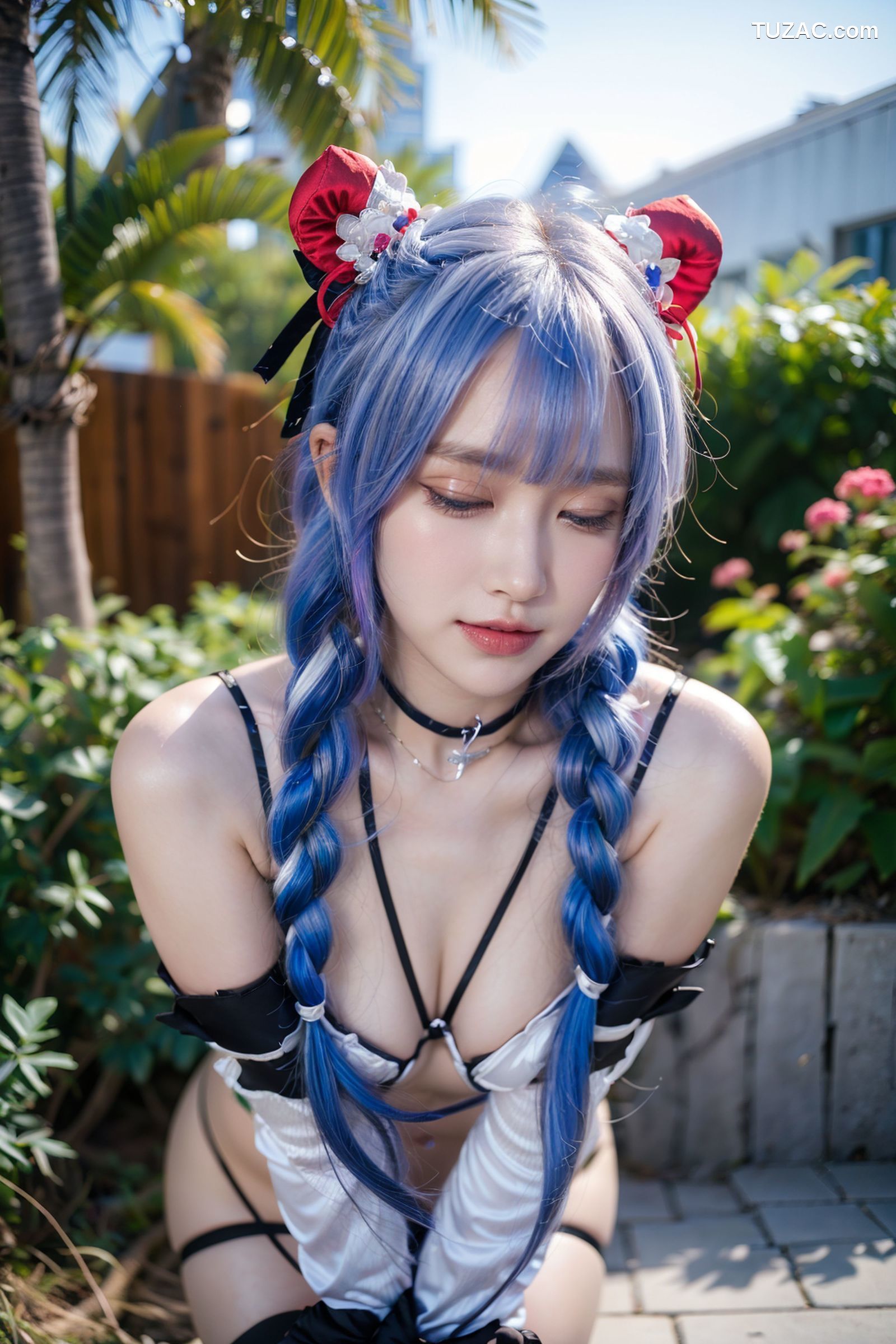 AI美女-拟实-蓝发双麻花辫美少女-纯净版