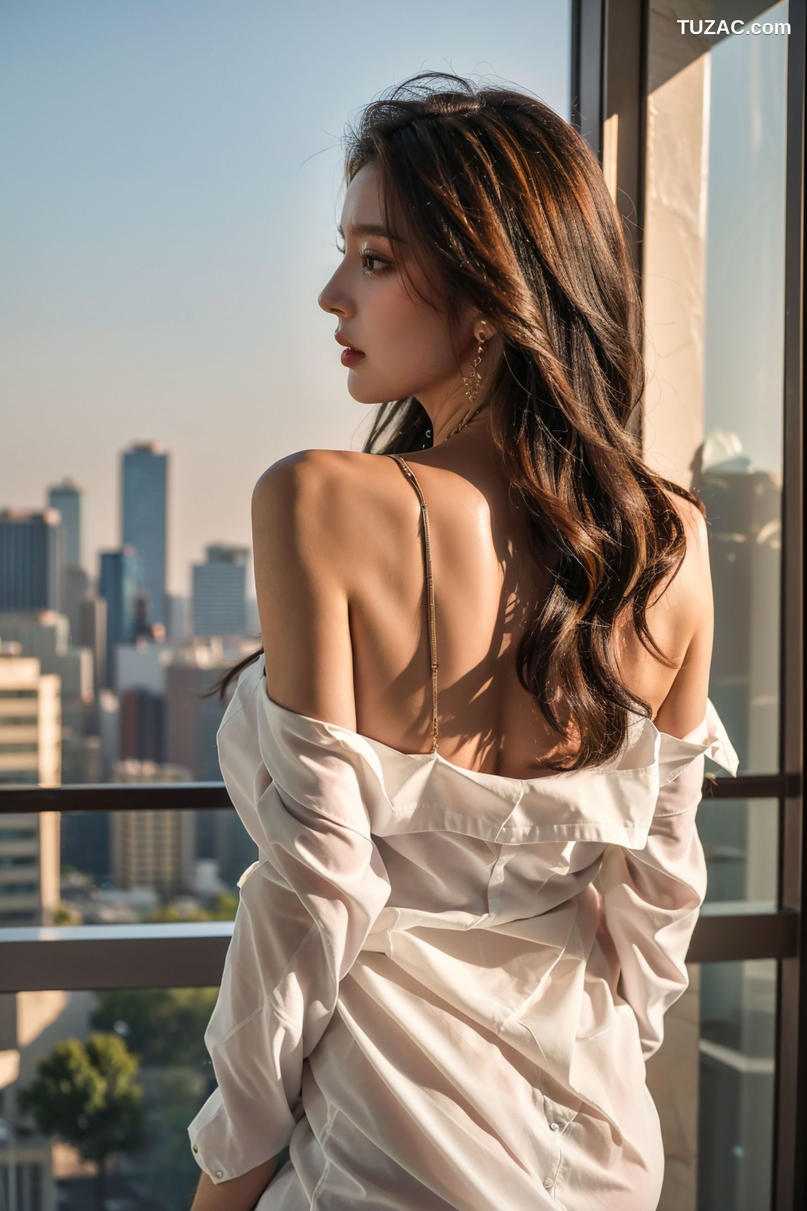 AI美女-拟实-轻透白衬衫
