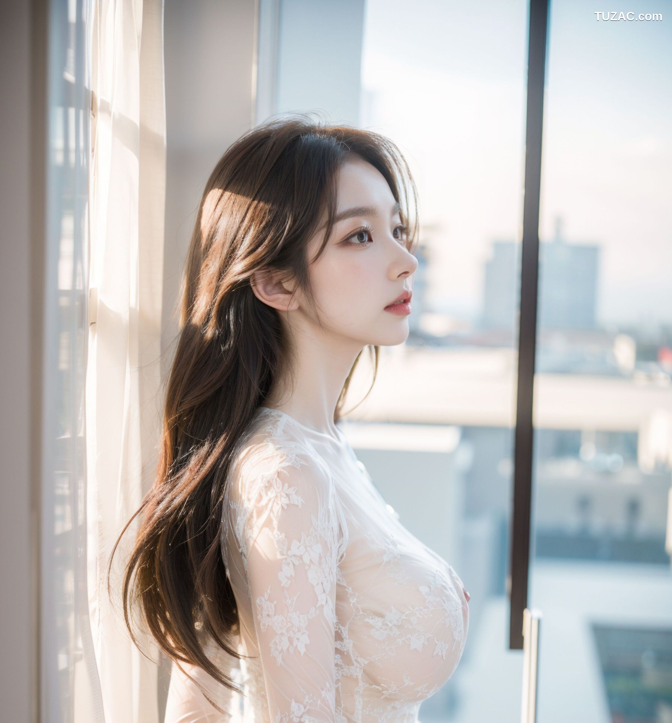 AI美女-拟实-透视白纱长裙