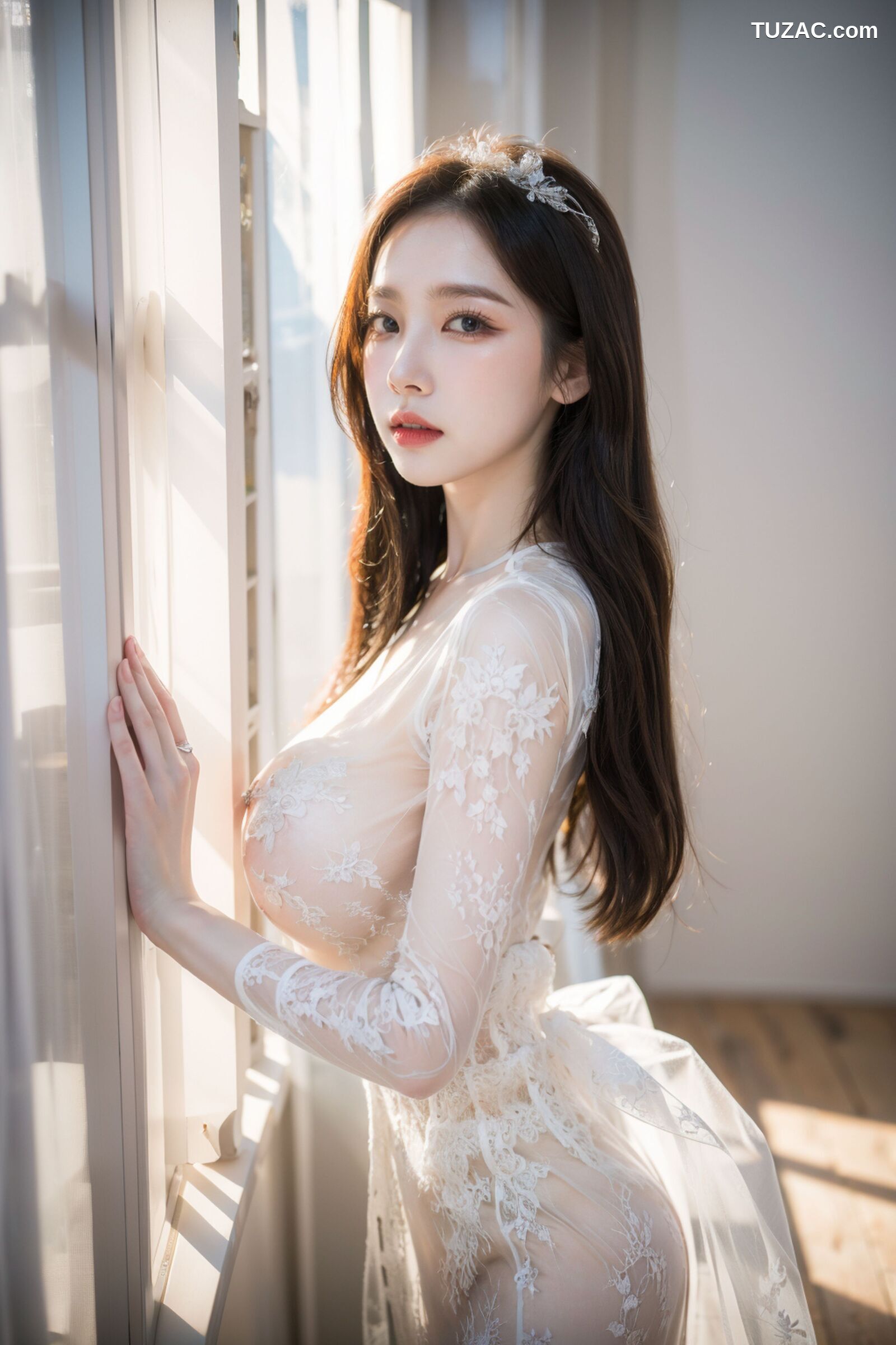 AI美女-拟实-透视白纱长裙