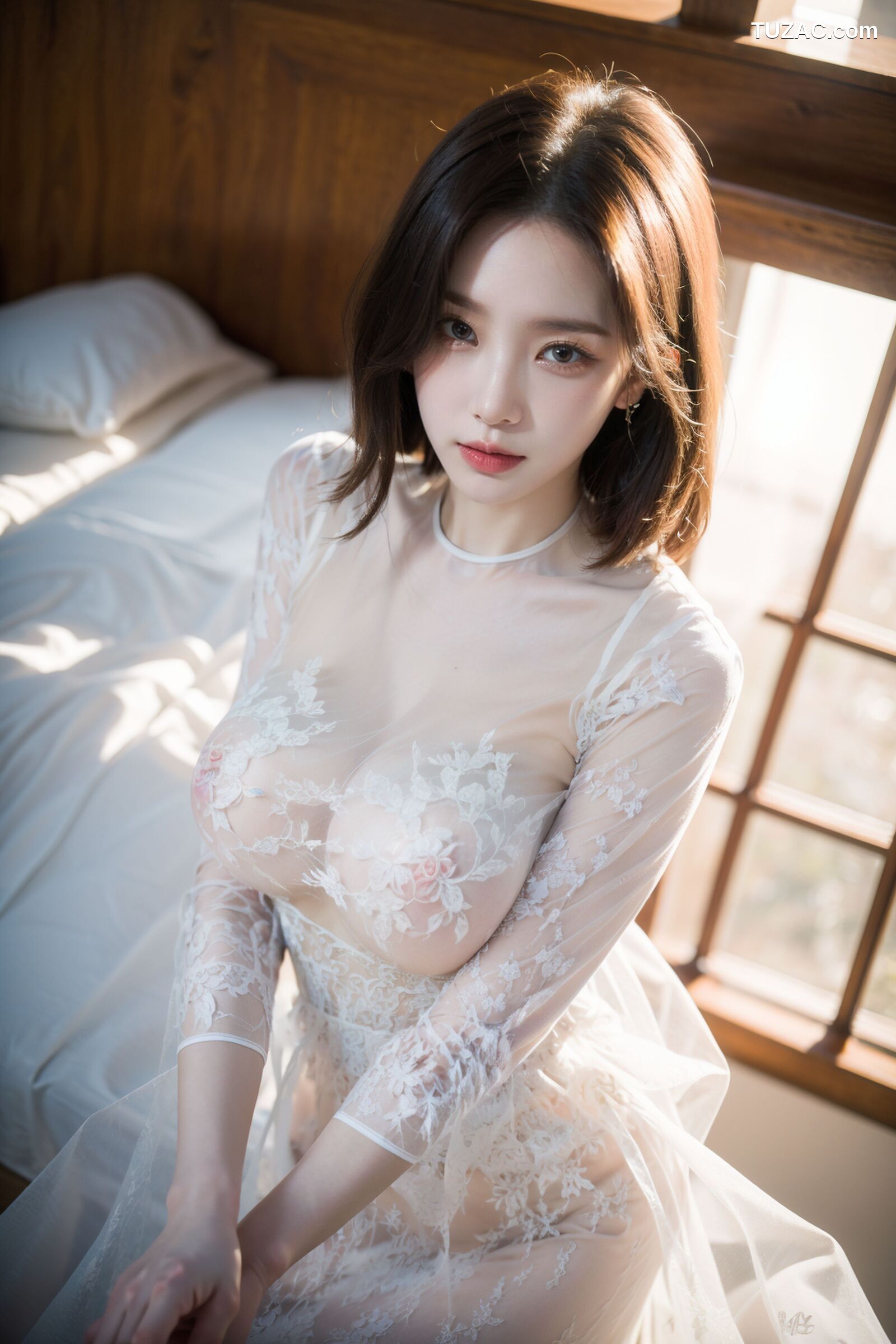 AI美女-拟实-透视白纱长裙