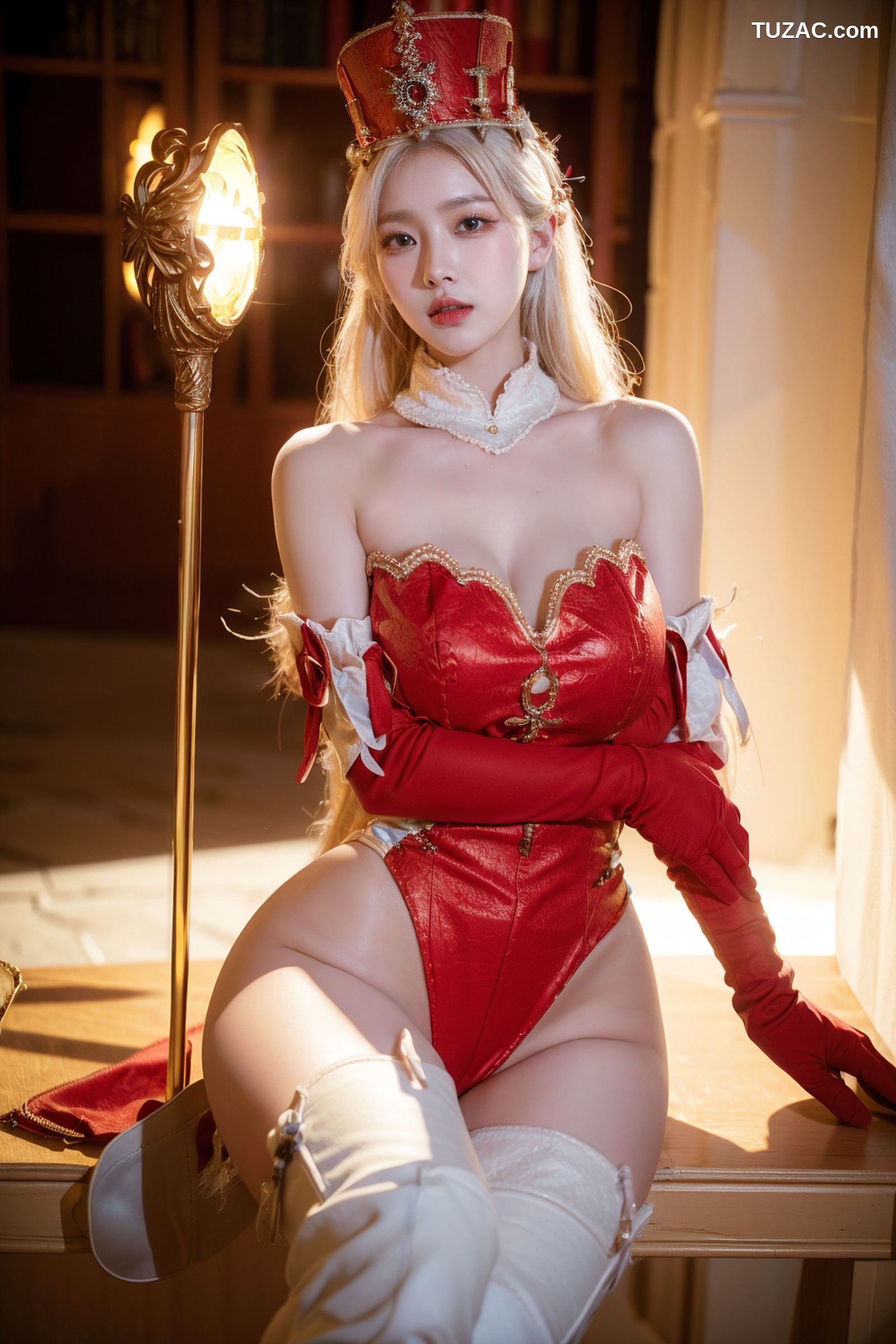 AI美女-拟实-金发红衣女王