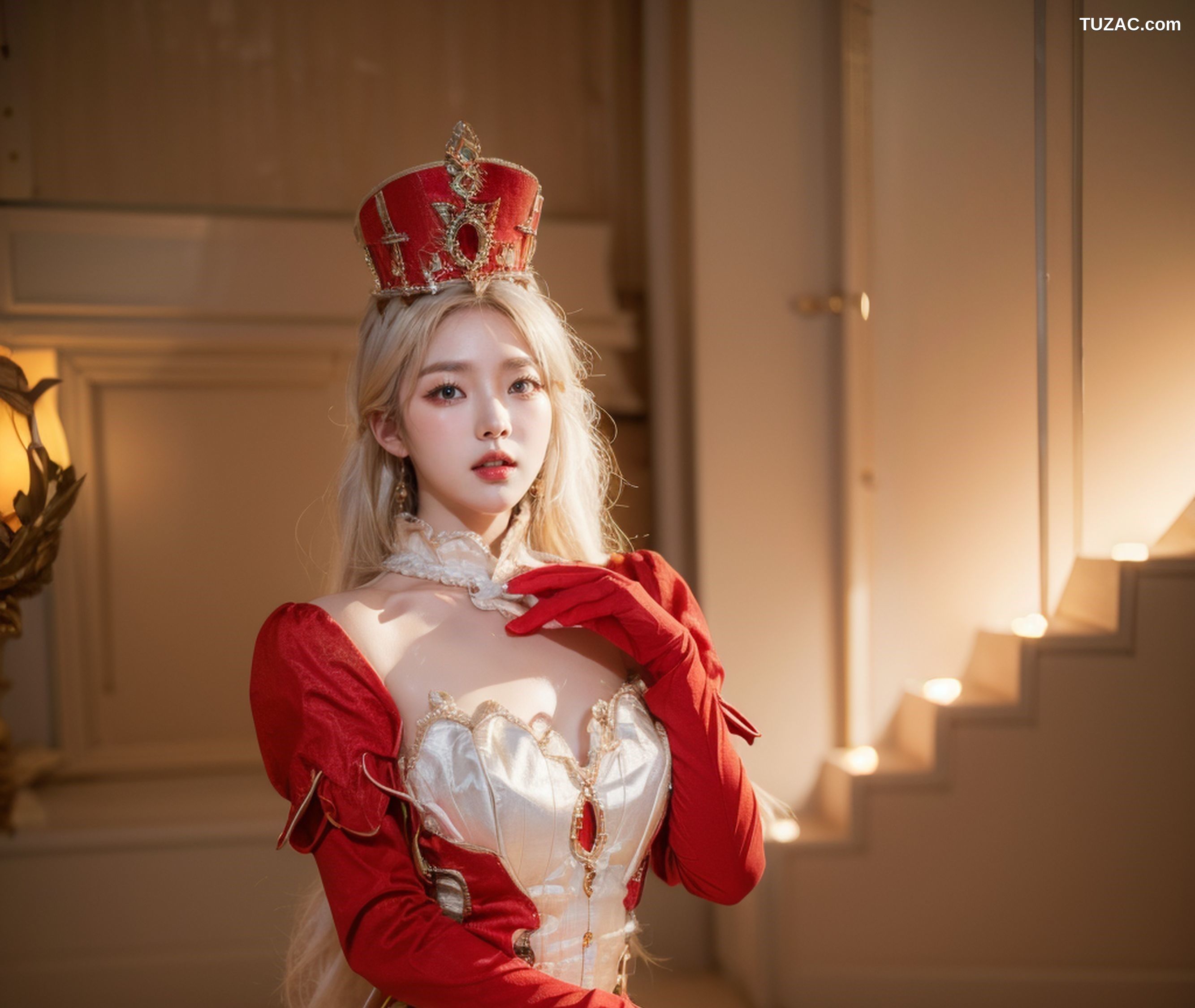 AI美女-拟实-金发红衣女王