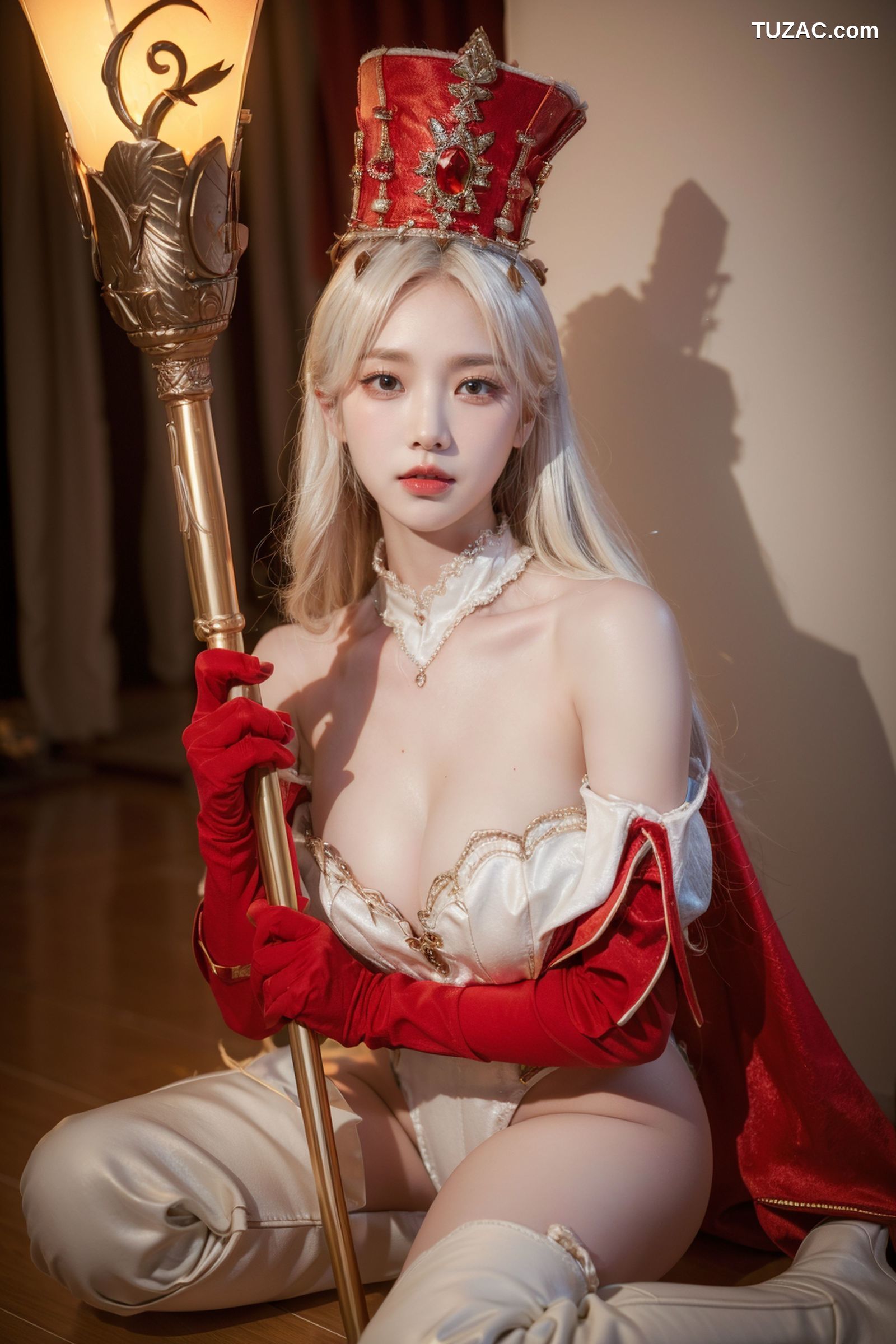 AI美女-拟实-金发红衣女王