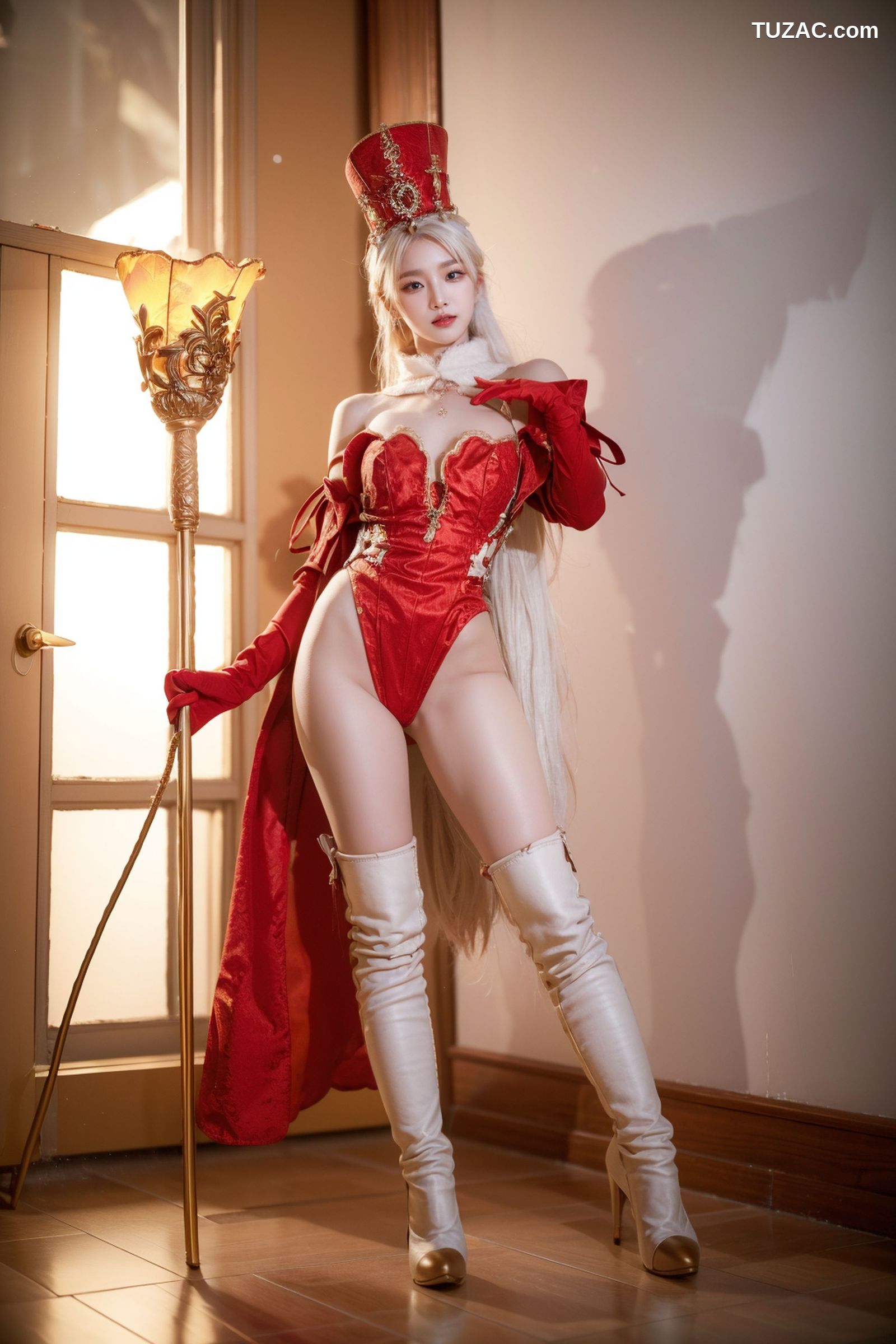 AI美女-拟实-金发红衣女王