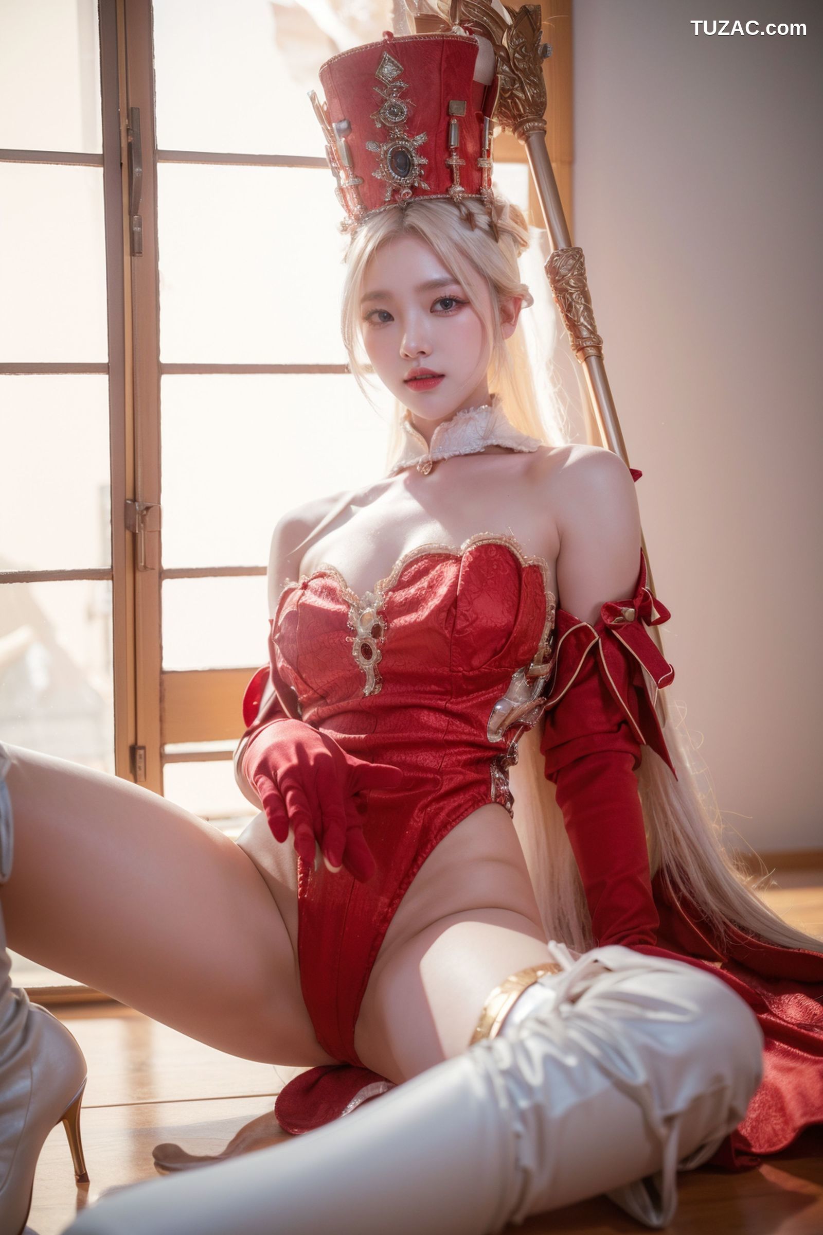 AI美女-拟实-金发红衣女王