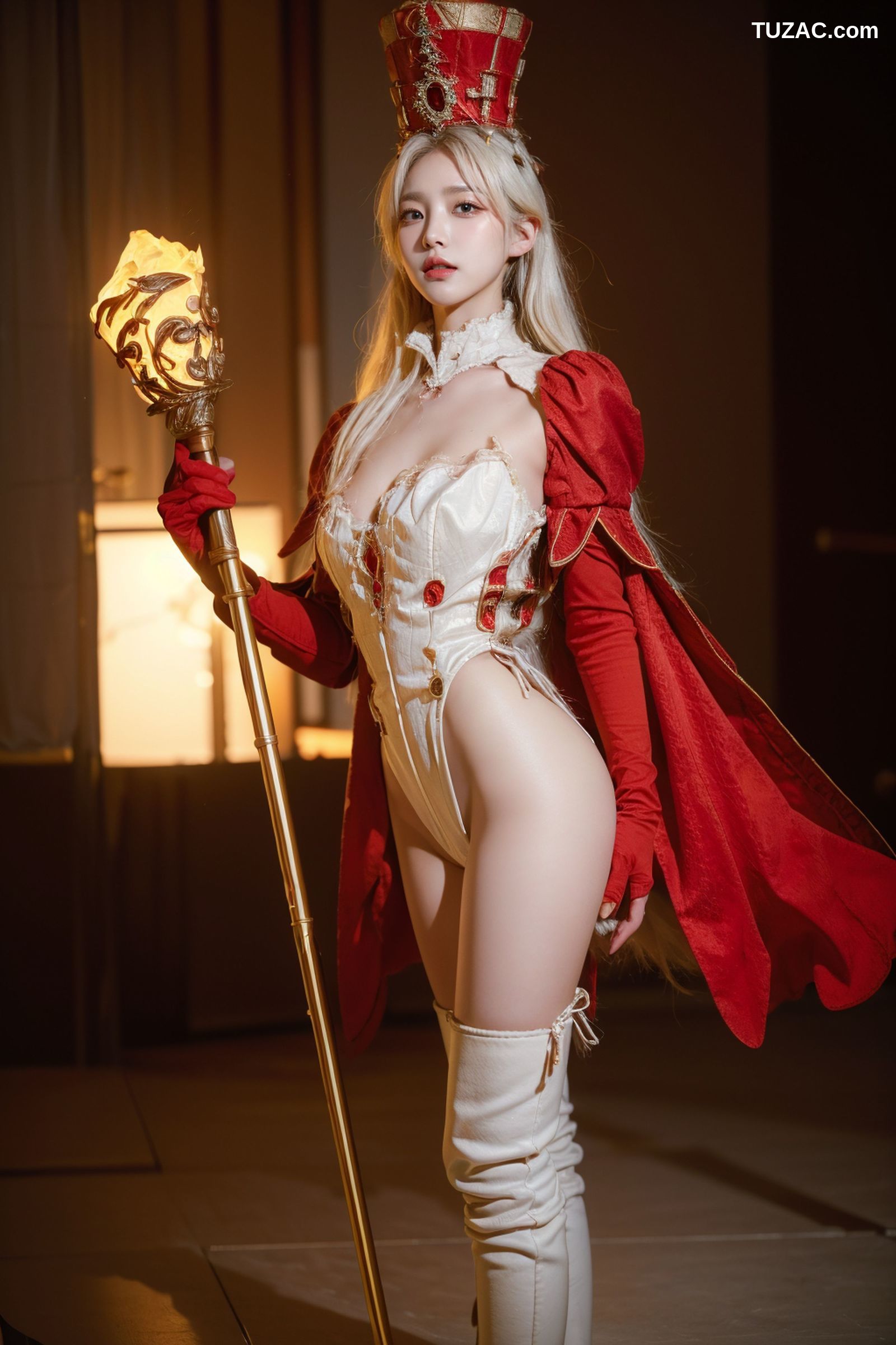 AI美女-拟实-金发红衣女王