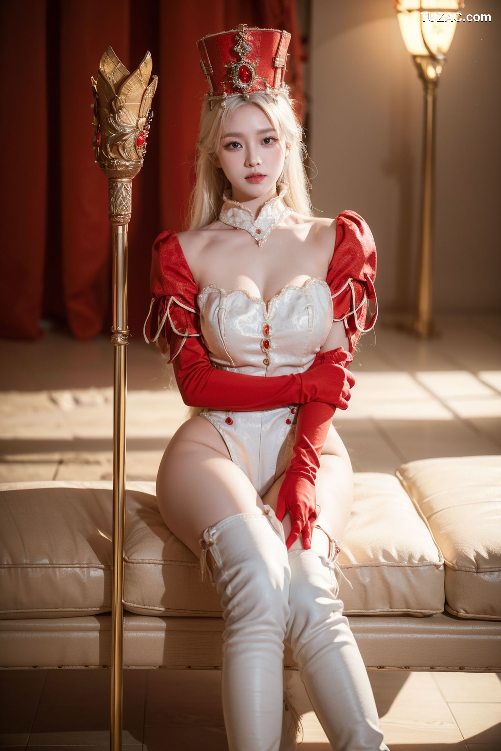 AI美女-拟实-金发红衣女王