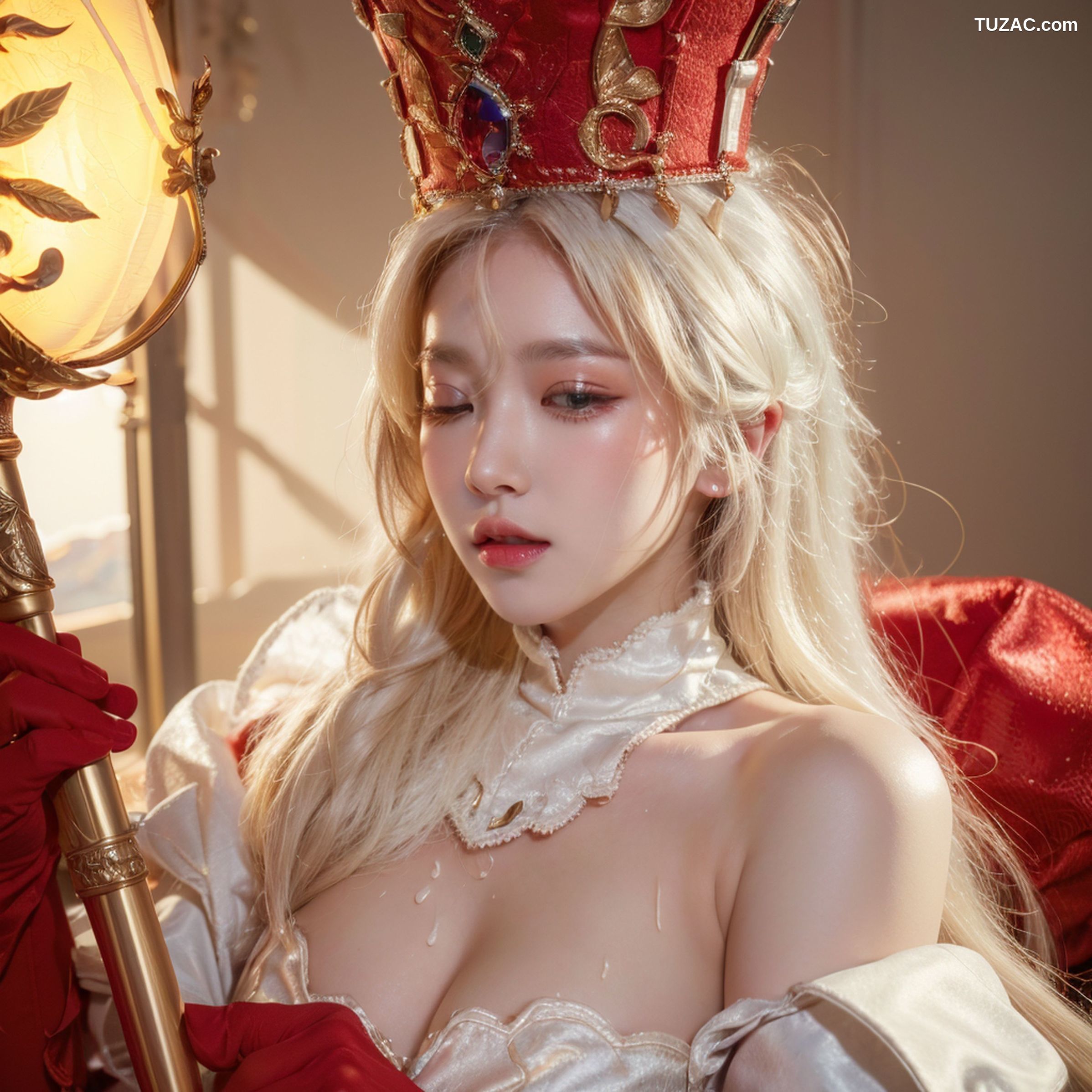 AI美女-拟实-金发红衣女王